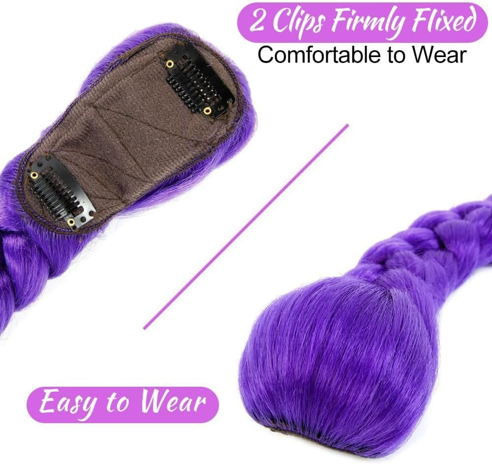 Purple Braid Hair Extensions Long Ponytail Synthetic Fiber 26 Inch Easy Clip in Ponytail for Girl Women Kpop Character Cosplay Wig Costume Accessories