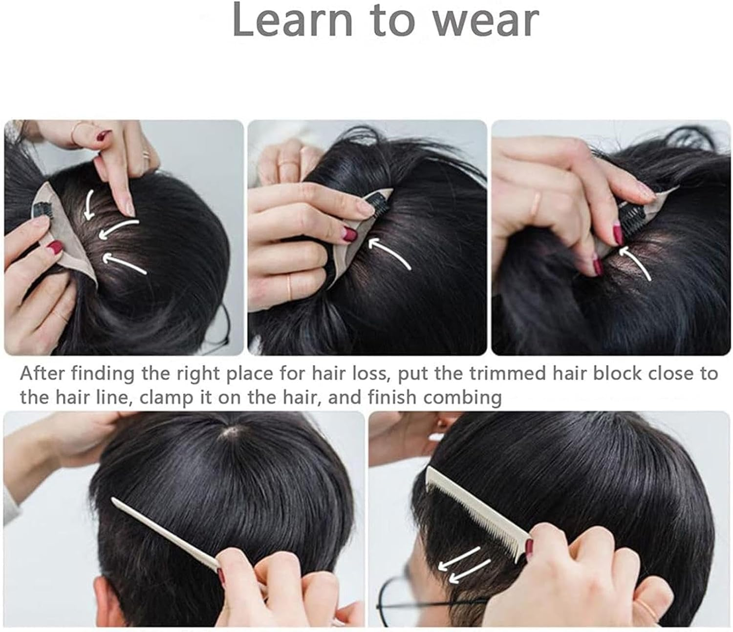 Men'S Hair Patch - Natural Black Short Hairpiece Extensions, Real Human Hair Topper for Men | Boost Confidence with Clip- Hair Replacement, Perfect for Bald Spots and Thinning Hair - 14 X 14Cm/5.5 X 5.5 Inch image number 5