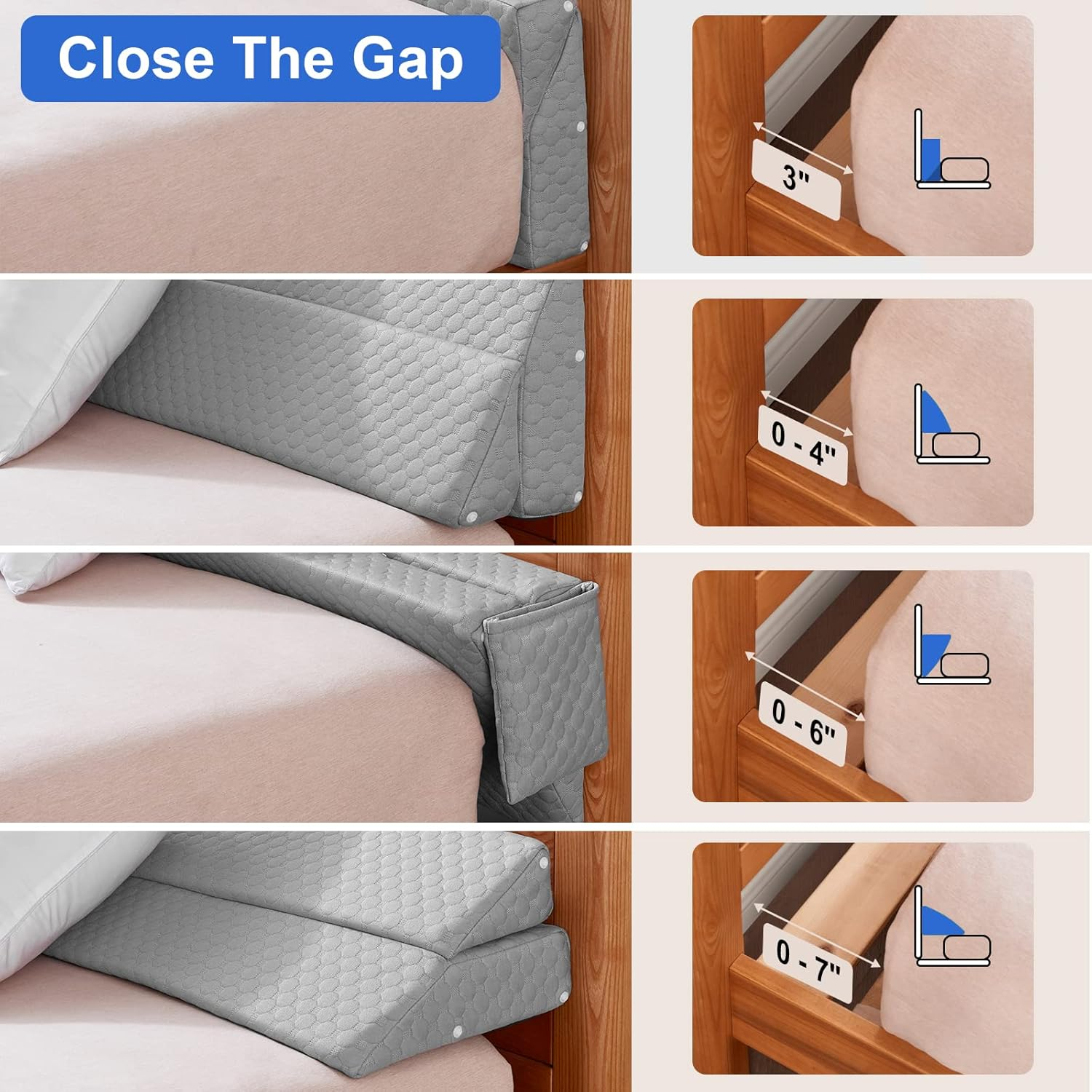 EUHAMS King Size Bed Wedge Pillow - Bed Gap Filler Mattress Wedge Headboard Pillow Close the Gap 0-7" between Your Headboard and Mattress or Wall for Sleeping Backrest Pillow (76"X10"X6" Gray) image number 3