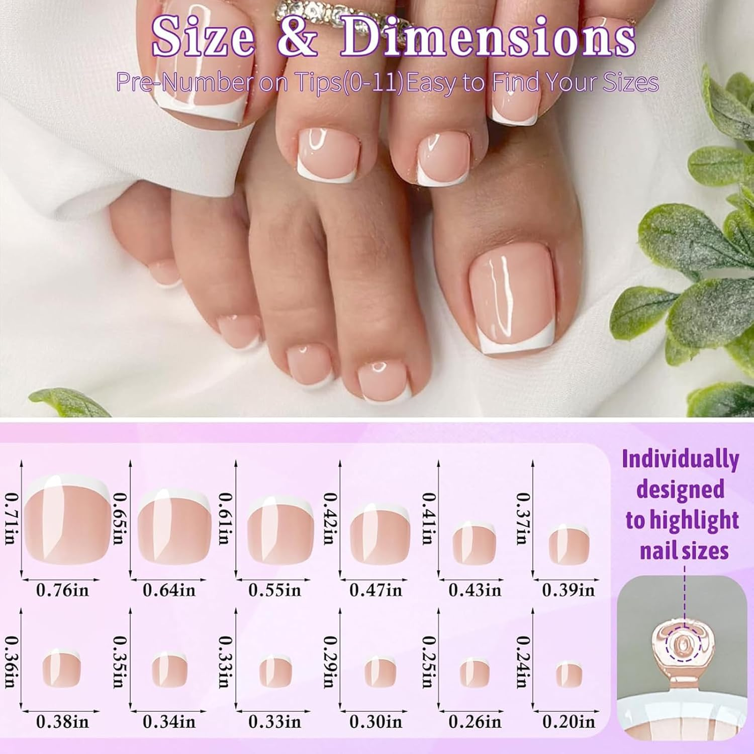 216 PCS Press on Toenails,French Tip Fake Toenails & Toe Nail Tips,Short Square Press on Nails,Odourless Gel Full Cover False Nails & Nail Extensions for Women Girls Home DIY - Color-03 Point Pink image number 3