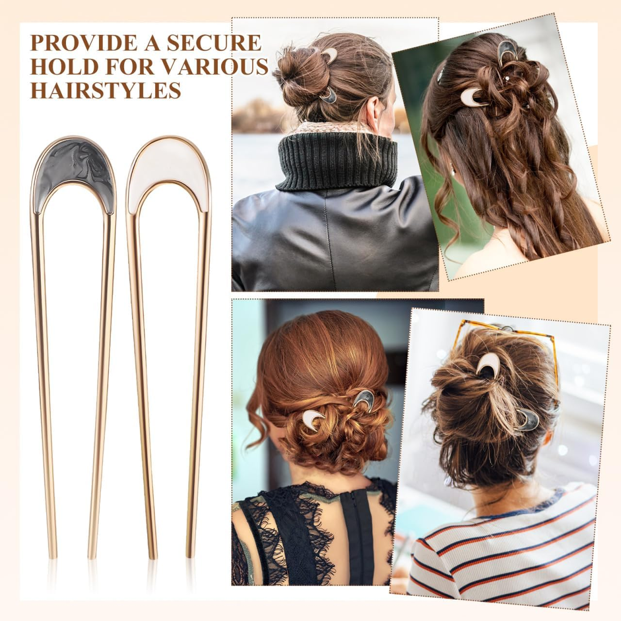 Healeved French Hair Pin - 4 Pieces U-Shaped Metal Hair Pins for Thick Hair, Large French Twist Hair Pin for All Hair Types of Women and Girls - Women'S Styling Hair Accessories image number 1