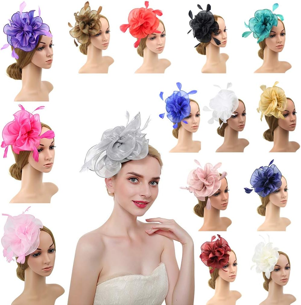 Bigood Women Organza Feather Horse Racing Festival Fascinators Derby Hat Hair Accessories image number 4