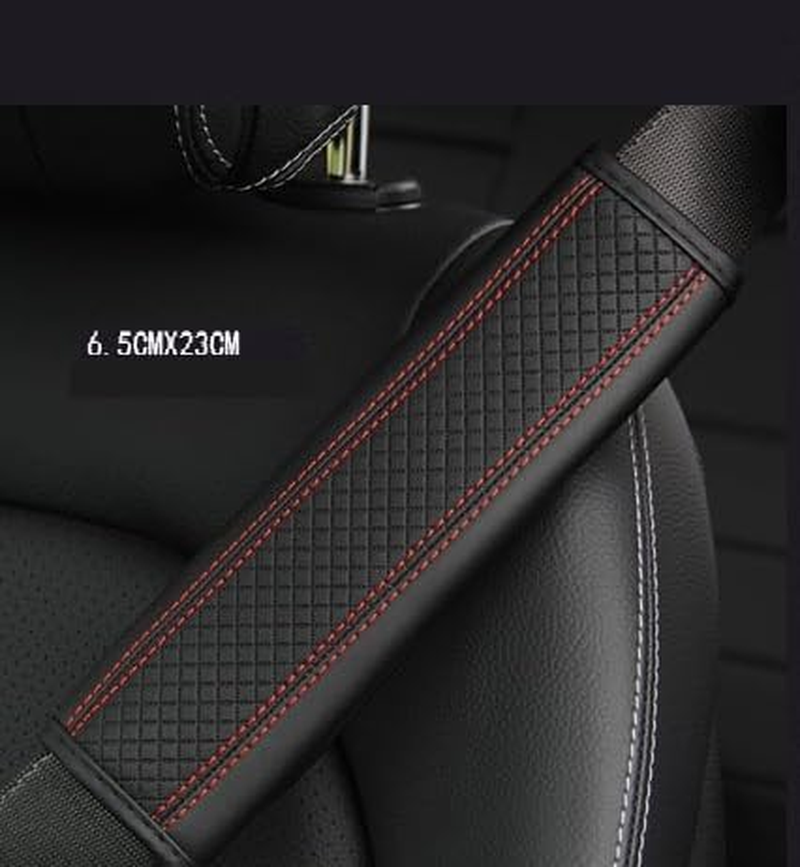 2PCS Car Seat Belt Cover, Soft Shoulder Strap Covers Harness Pads, Safety Leather Seatbelt Comfort Driving Cushion Protect Your Neck and Shoulder Universal for Car, SUV (Black/Red, 6.5 * 23Cm) image number 5