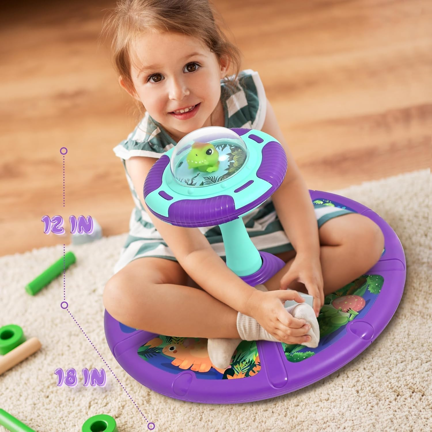 SORFURBOW Dinosaur Sit and Spin Toys for Toddlers Boys 1 2 3 Years Old, Birthday Boys Age 2-4 with LED Lights and Music, 360&deg; Spin