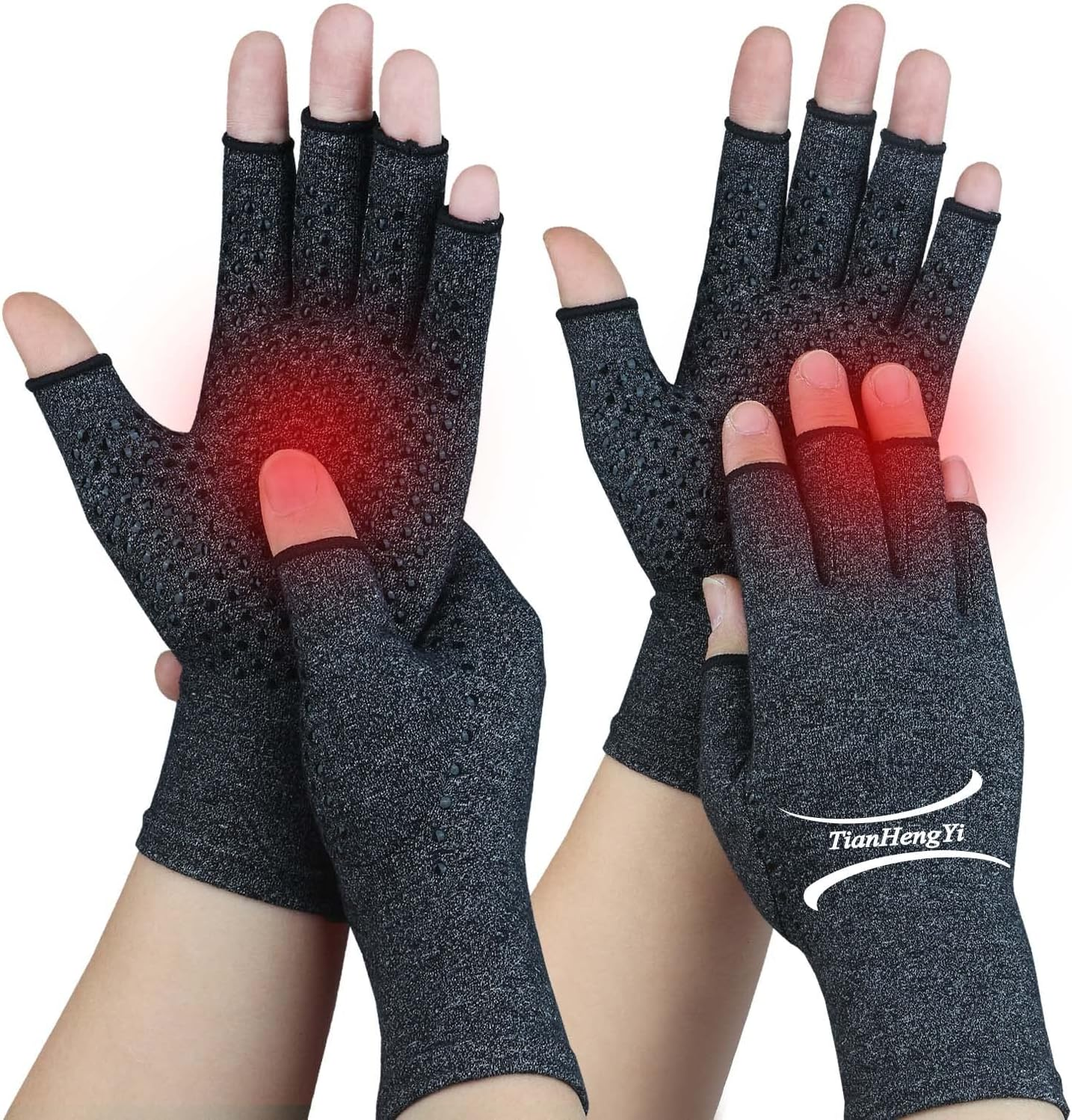 2 Pairs Arthritis Gloves for Women Men, Fingerless Compression Gloves for Hand Pain, Carpal Tunnel, Non Slip Dots