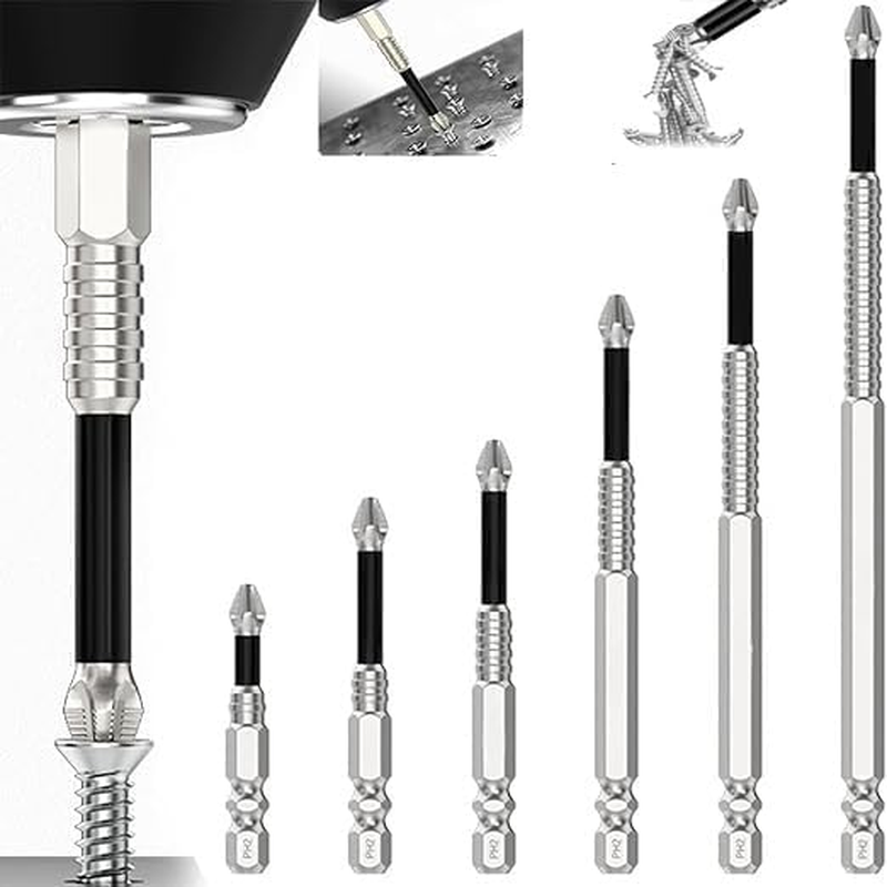 KEWAYO 6Pcs Magnetic Phillips Screwdriver Bit Set, 1/4 Inch Hex Shank, Alloy Steel Anti-Slip Cross Driver Bit for Power Screwdriver Impact Drill image number 5