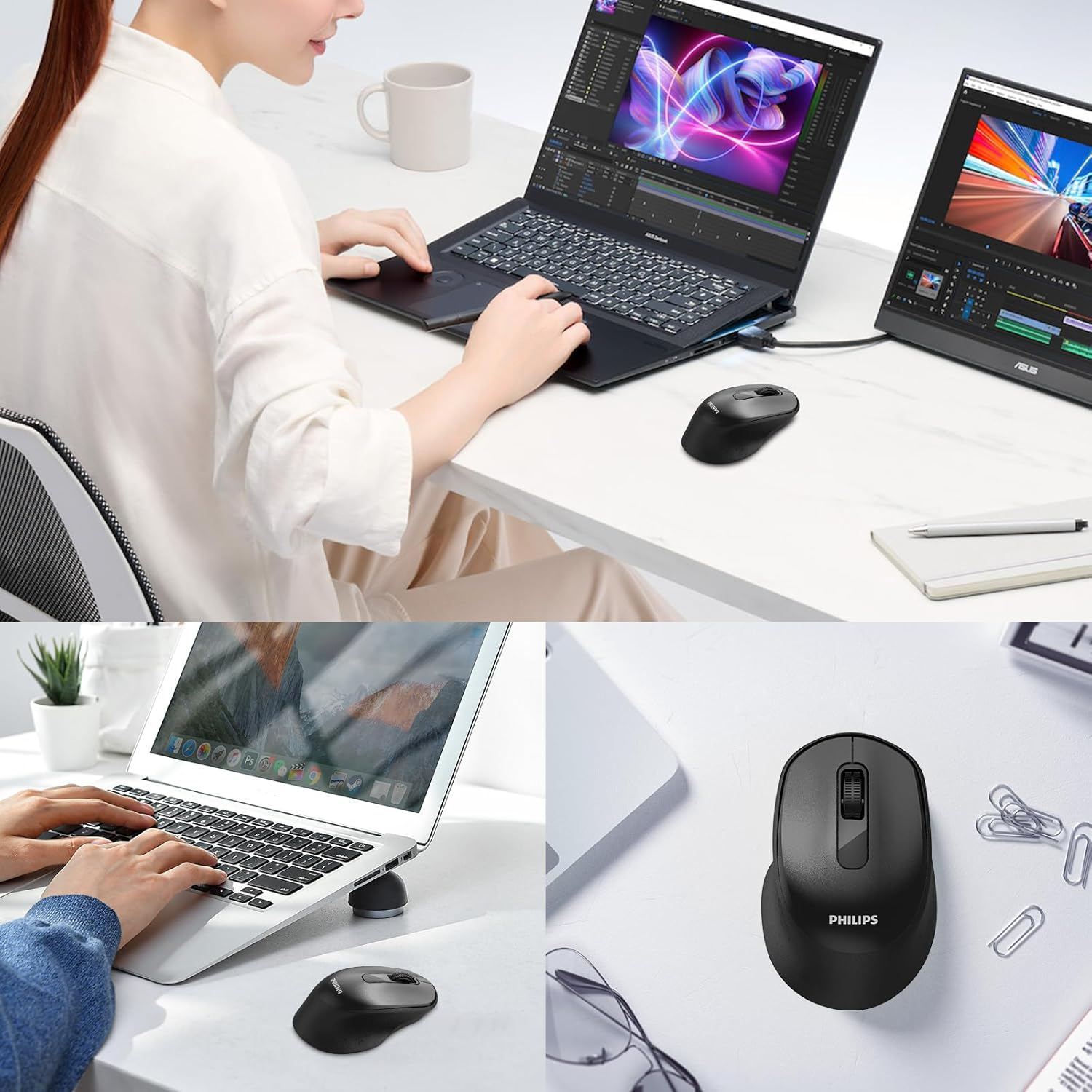 PHILIPS Wireless Mouse SPK7448 - Ergonomic Mouse with USB Connection, Comfortable Design, 3 Buttons, Scroll Wheel, for Computer, Laptop, PC, Notebook, Office and Home (Black) image number 5