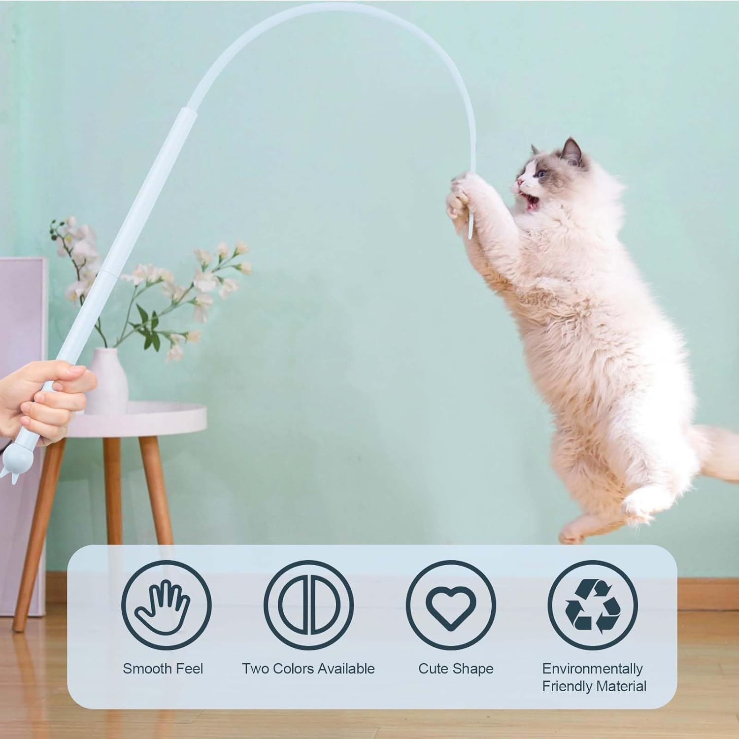 MOKIDO Pack of 4 Cat Fishing Rods, Long, 77 Cm Cat Wand Interactive Cat Toy, Silicone Teaser Cat Wand Toy, Cat Toy for Kittens for Indoor Cat Play Exercises image number 6