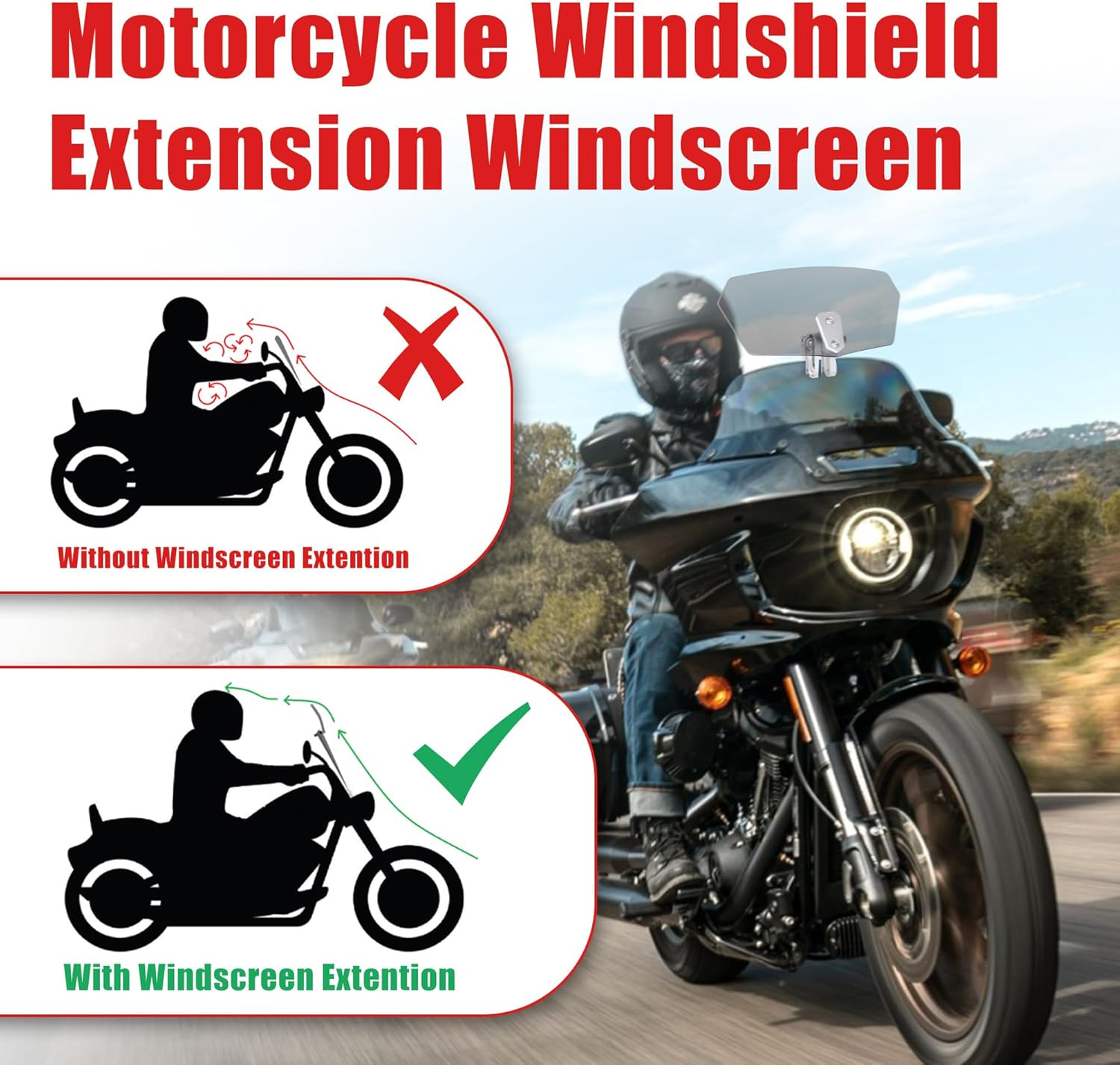 Goldfire Universal Motorcycle Windshield Airflow Adjustable Windscreen Wind Deflector for Kawasaki BMW Benelli KTM Triumph(Color: Black))