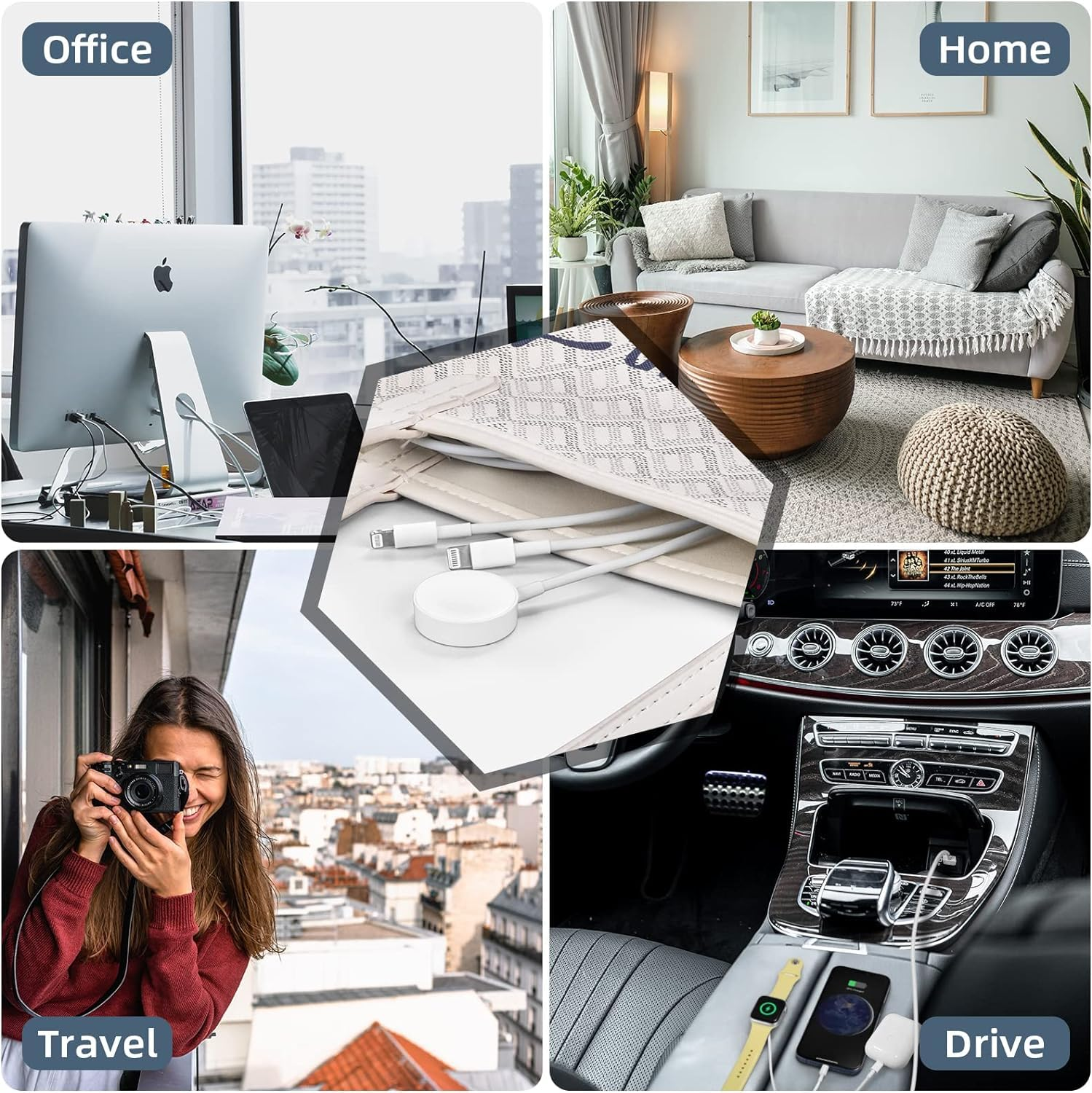 Watch Charger Cable Compatible for Apple Watch Series 8 7 6 5 4 3 2 1 SE1 SE2, Watch Charging Cord,3 in 1 Portable Phone and Watch Charger for 14/13/12/11/Pro/Max/Xs/X/Airpods/Pad Series, 4.9Ft/1.5M image number 4