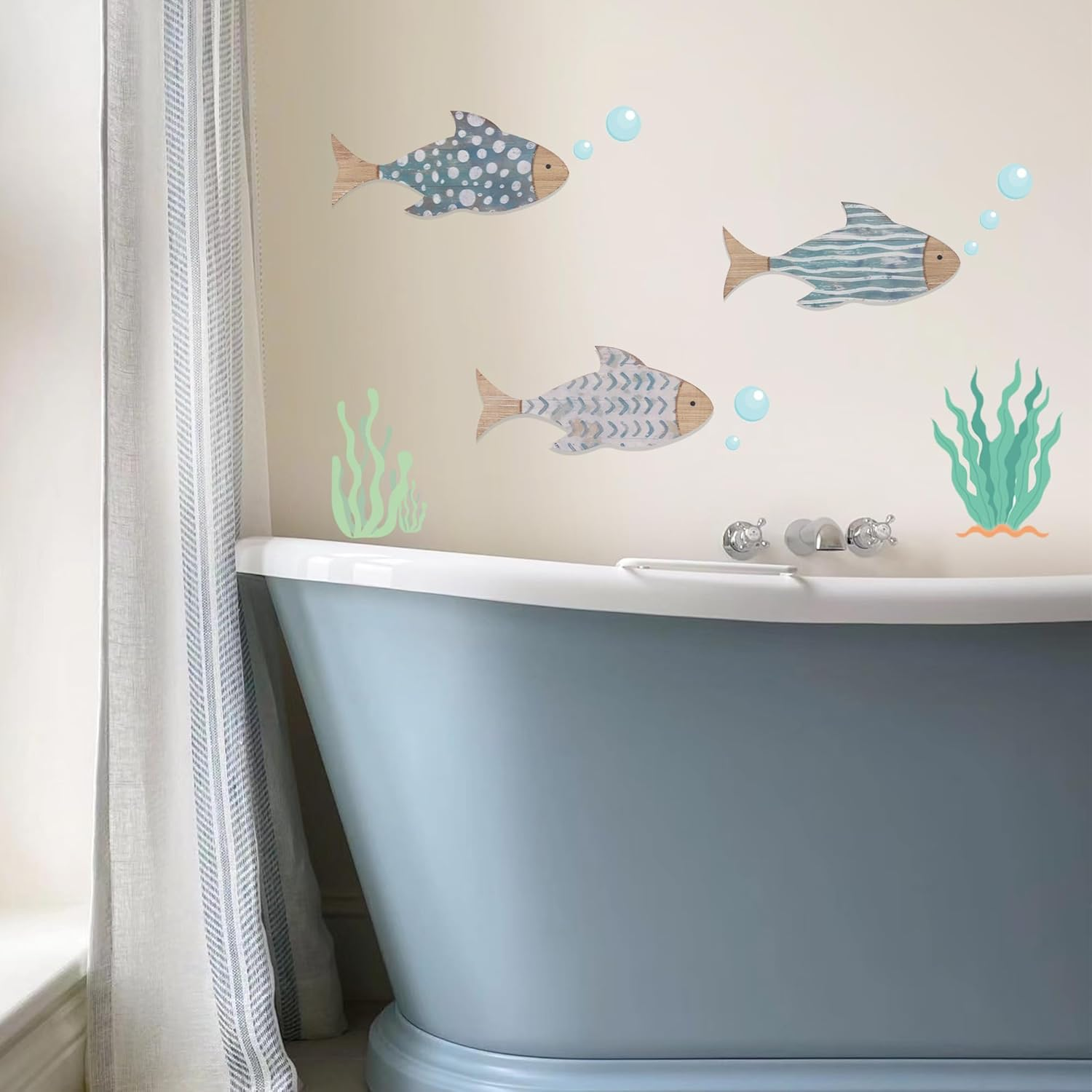 3 PCS Wooden Fish Coastal Decor Set, Beach Themed Room Decor, Vintage Lake House Decor, Nautical Ocean Fish Wall Art for Home Bathroom Living Room image number 4