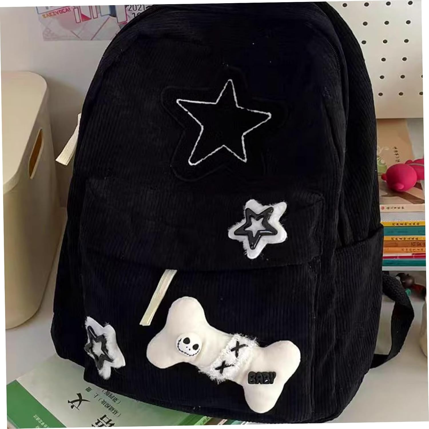Star Backpack, 42X30Cm Corduroy Aesthetic Bookbag, Portable Y2K Star Bag for Girls Boys School Travel image number 3