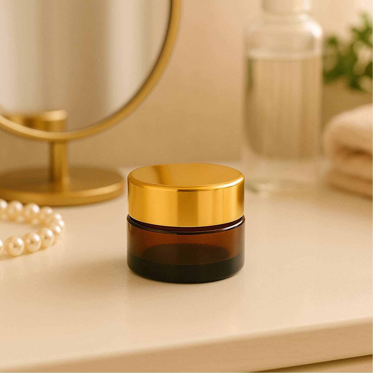 12 Packs 5Ml/0.17Oz Amber Glass Cream Jars with Golden Lids Small Cosmetic Containers Refillable Empty Jars Travel Sample Jars for Lip Balm, Salve, Ointment, Eye Cream, DIY Skincare image number 2