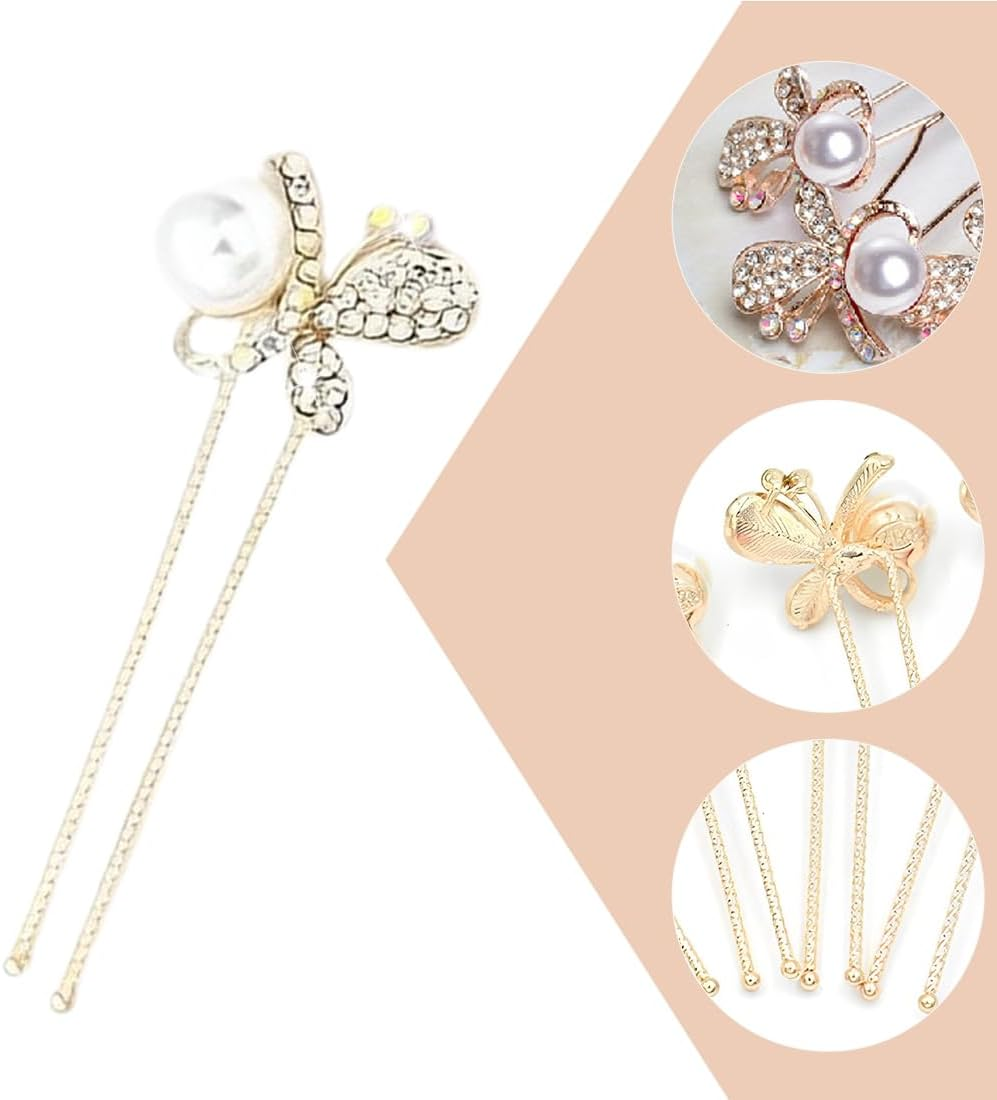 4 Pack Butterfly Pearl Rhinestone Hair Clips, U Shaped Hair Accessories, Pearl Hair Accessories, U Shaped Pearl Hair Clips Set for Wedding, Bride, Bridesmaid, Girls and Women image number 5