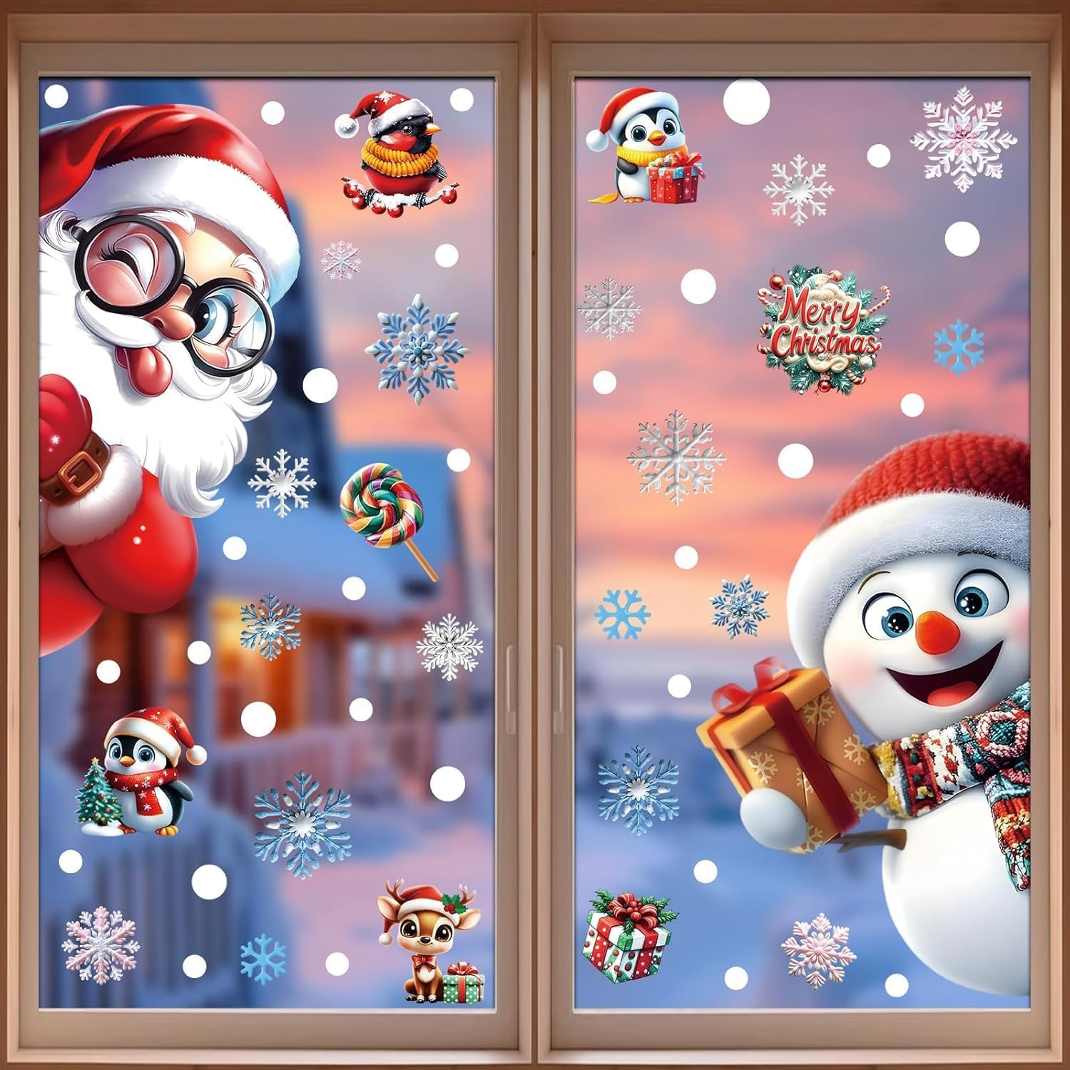 Christmas Window Clings, 263Pcs Static Cling Stickers for Glass - Double-Sided Holiday Decals with Santa, Reindeer, Snowman, Gingerbread, Snowflake Designs for Christmas Winter Home Party Decor (01) - 03 image number 3