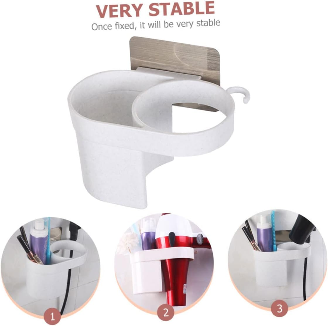 FONDOTIN Self Adhesive Bathroom Hair Dryer Holder Wall Mount Organizer Compact Hair Tool Storage Rack Comb Curling Suitable for Home Salon and Barber Shop image number 1