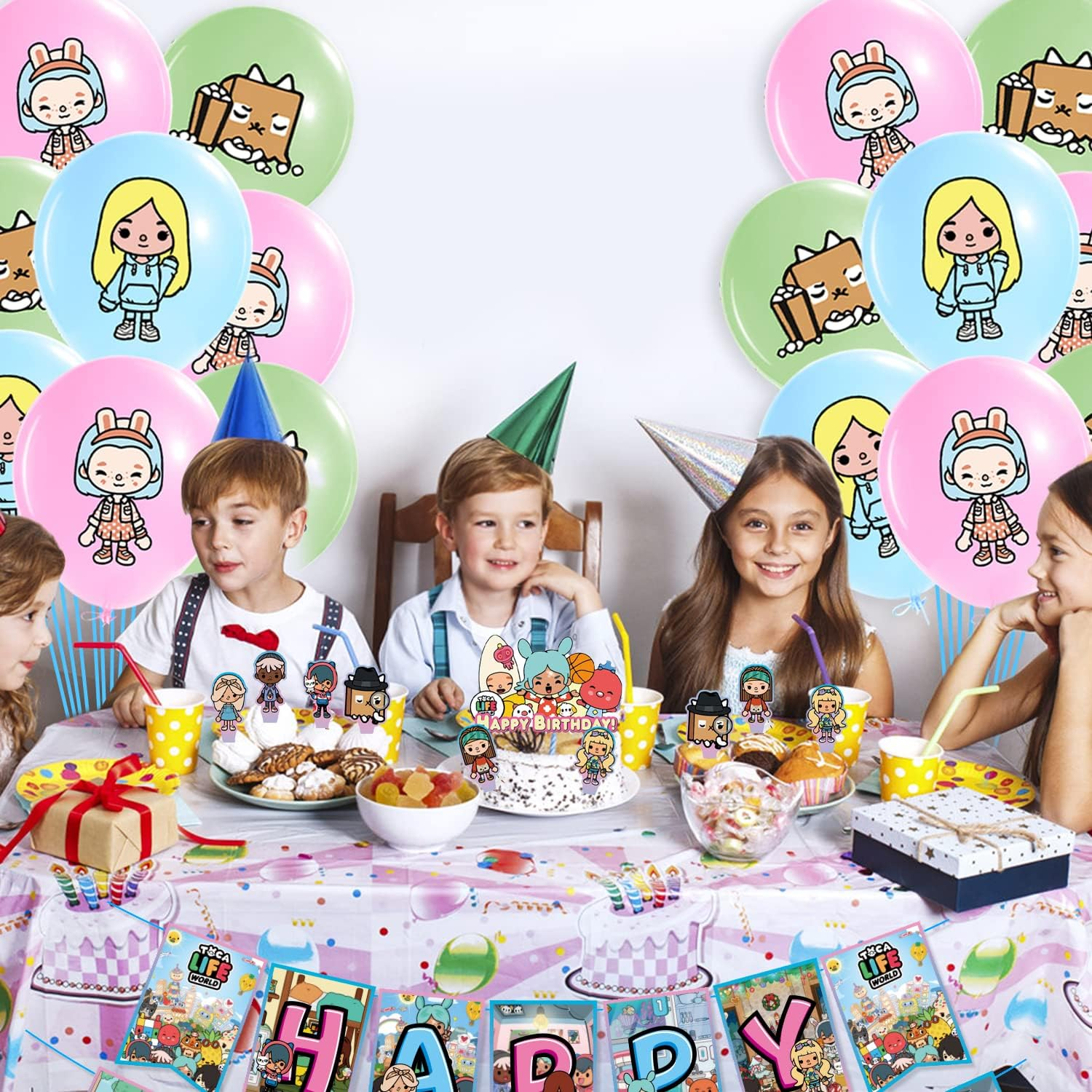 Toca Life World Birthday Decorations Set, 32 Pieces, Balloon Latex Balloon, World Balloons, Happy Birthday Banner, Toca Life World Cake Decoration, Cupcake, Decorations for Children'S Birthday Parties image number 6