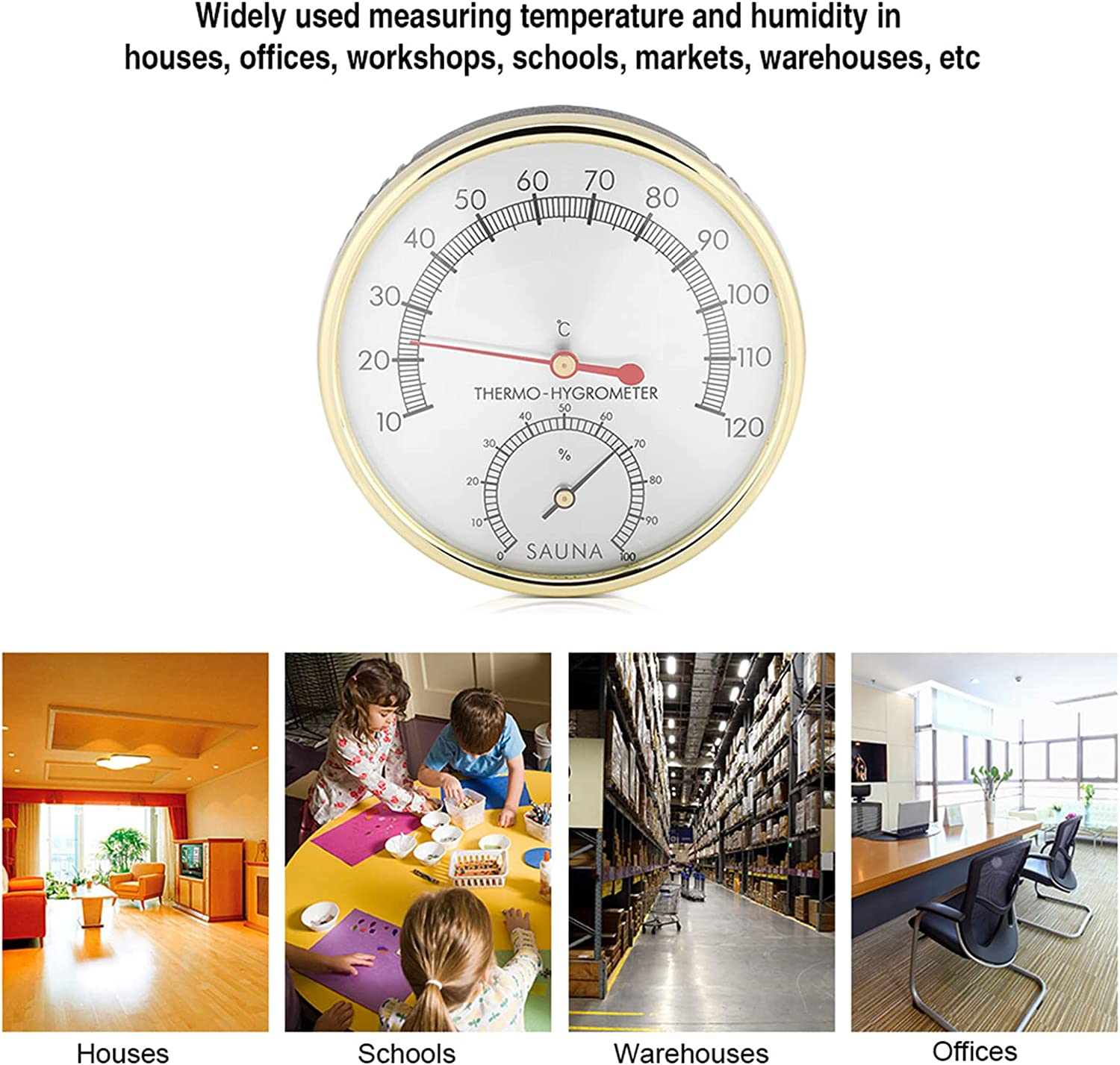 Sauna Room Thermometer, Metal Dial Indoor Hygrometer, Keep Track of the Moisture Content and Temperature inside Sauna Room image number 5