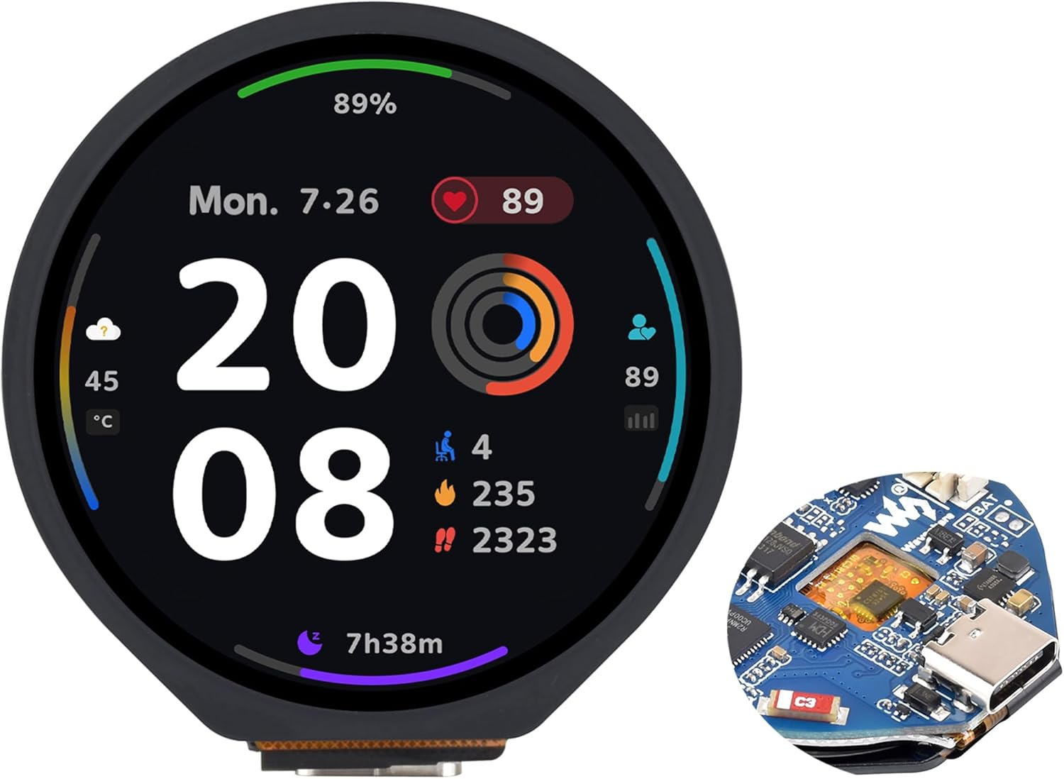 ESP32-S3 MCU Board with Onboard 1.28Inch round Touch LCD and 6-Axis Sensor Etc, 32-Bit LX7 Dual-Core Processor, Supports 2.4Ghz Wi-Fi (802.11 B/G/N) and Bluetooth 5 (LE), Type-C Port - 1.28Inch+Touch image number 7