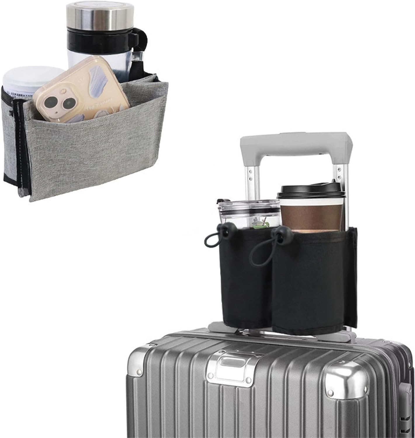 Luggage Travel Cup Holder Portable Drink Caddy Bag Hold Two Coffee Mugs Free Your Hand for Drink Fits Roll on All Suitcase Traveler Handles Accessory for Men Women Rose Red image number 1