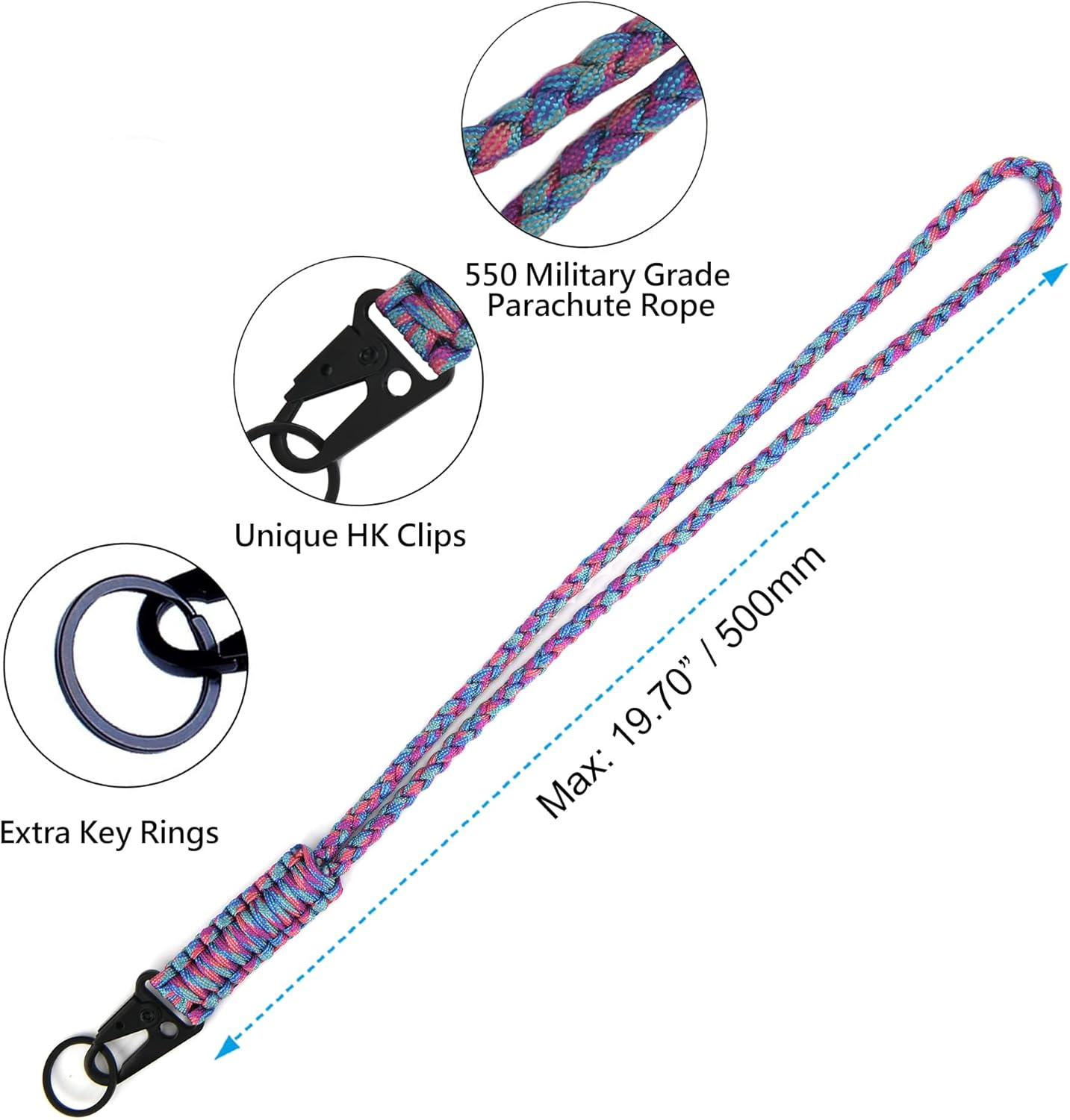 Heavy Duty Paracord Lanyard Keychain, Paracord Necklace Cell Phone Keychain Whistles Wrist Braided image number 1