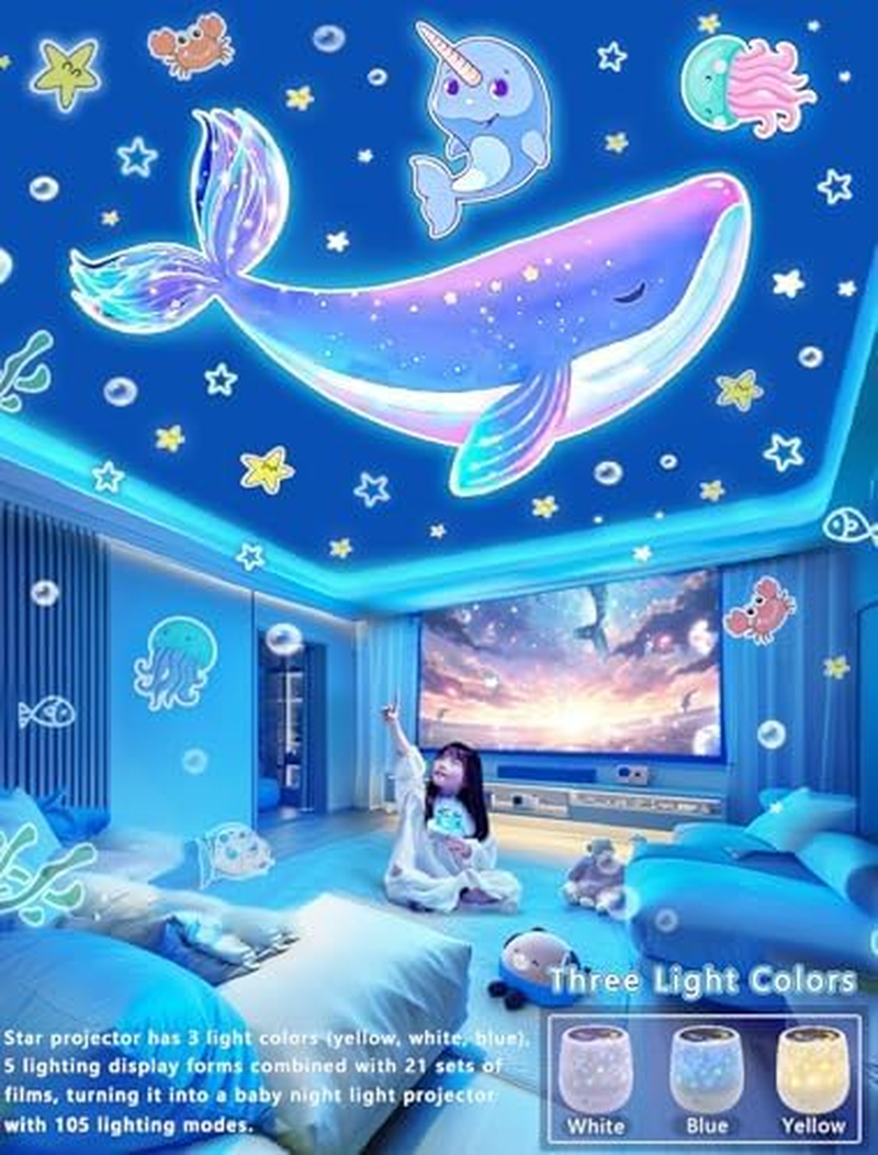Projector Night Light for Kids + 21 Sets of Films, Kids Night Light Projector for Bedroom, Ceiling, Star Galaxy Projector with 360&deg; Rotation for Baby Girls, Birthday, Christmas, Nursery, Room Decor image number 3