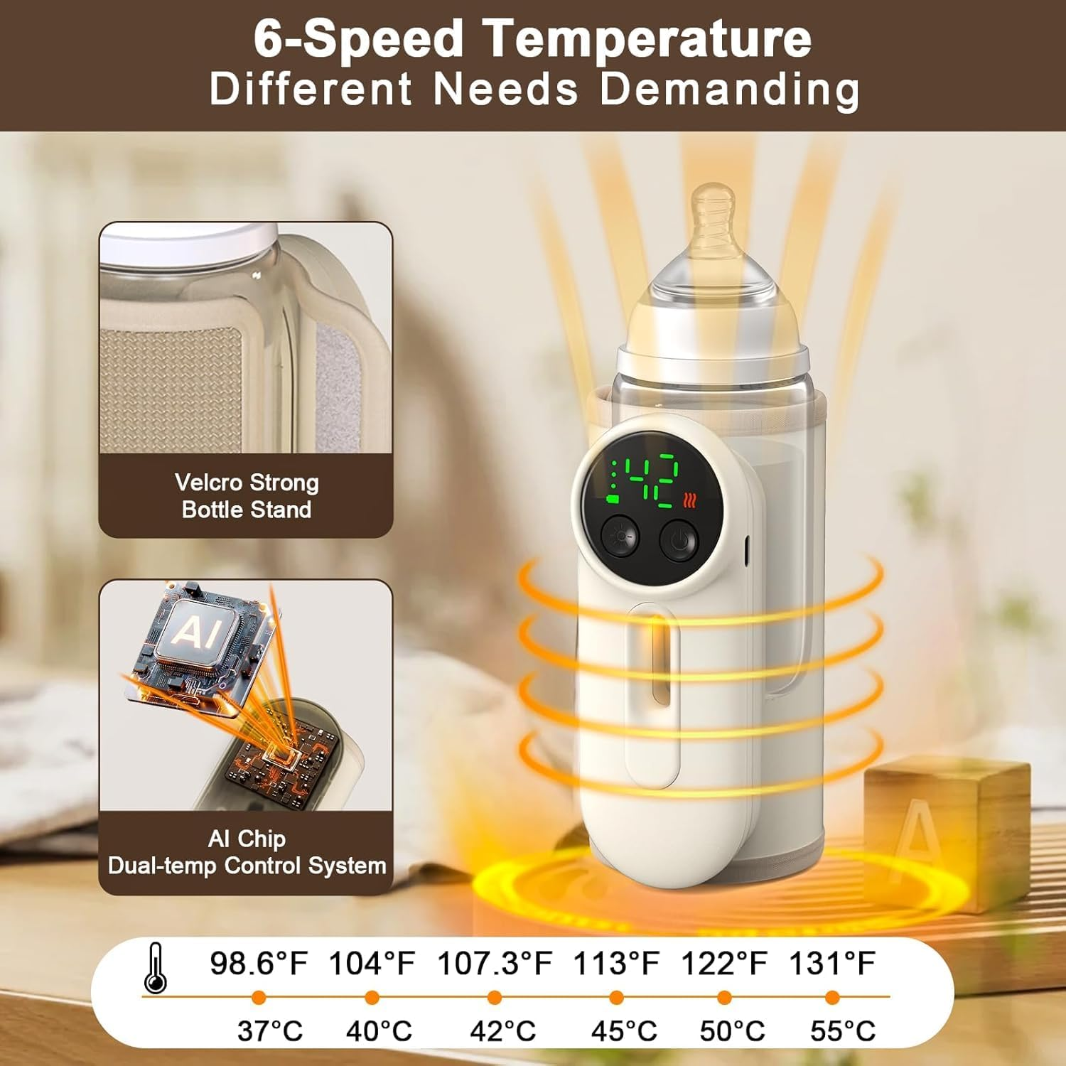 Fast Heating Portable Bottle Warmer for Travel,Monitor Milk Volume,Leak-Proof,Fast Charging&Cordless,Can Use While Charging,Keep Nutrition Bottle Warmer on the Go