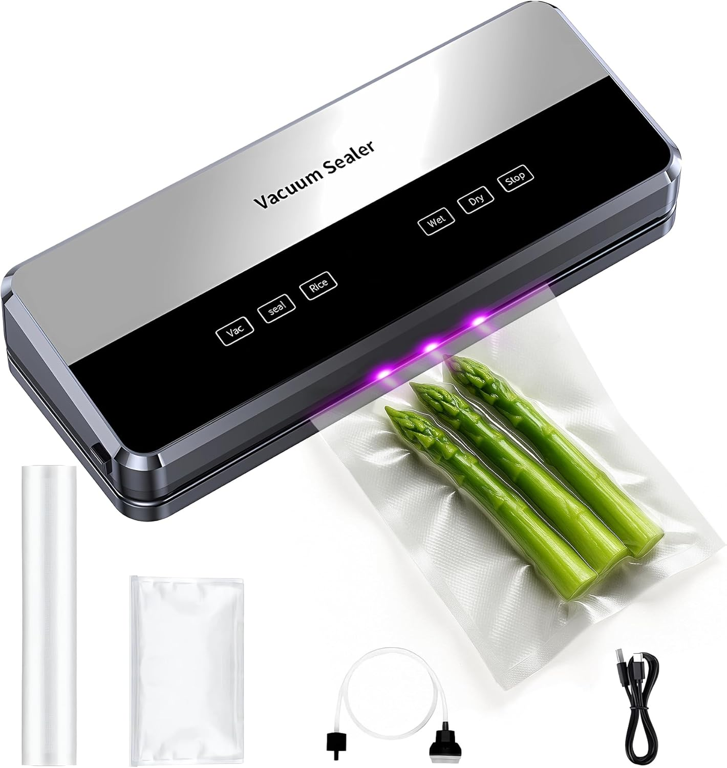 Food Vacuum Sealer for Meal Prep,Food Packer Equipped with Vacuum Bags,Built-In Cutter,Automatic Vacuum Sealer Machine Kit Dry Moist Seal Pulse Canister Mode Good for Leftovers,Sous Vide,Freezing image number 2