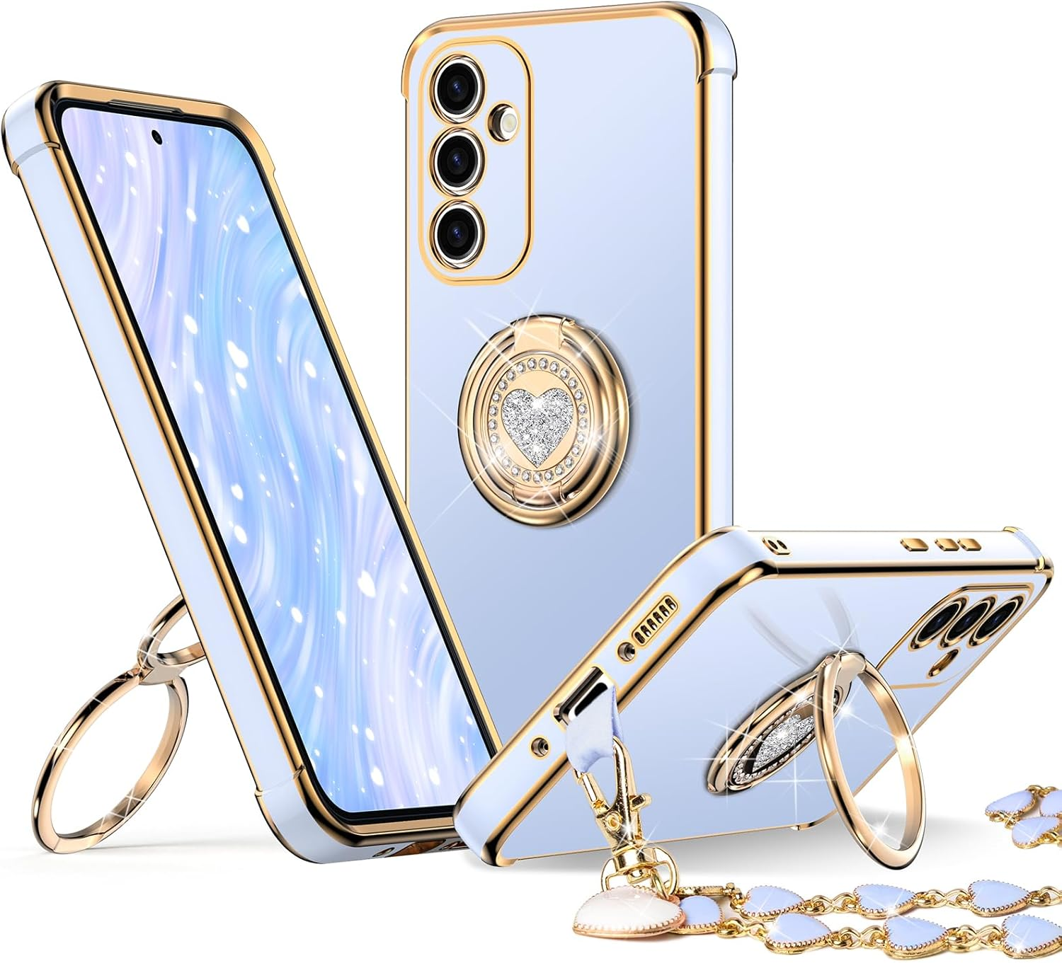 XYZ for Galaxy S25 Ultra Case with Stand, for Samsung Galaxy S25 Ultra Case with Double Ring Kickstand, Women Girls Cute Love-Heart Bling Luxury Protective Phone Case for Samsung S25 Ultra, White