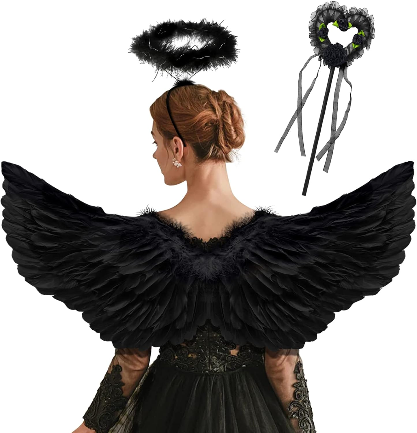 Angel Costume Women, Angel Wings Cupid Costume Women with Halo Angel for Angel Costume Women Children Men Adults on Halloween Carnival Birthday Themed Party
