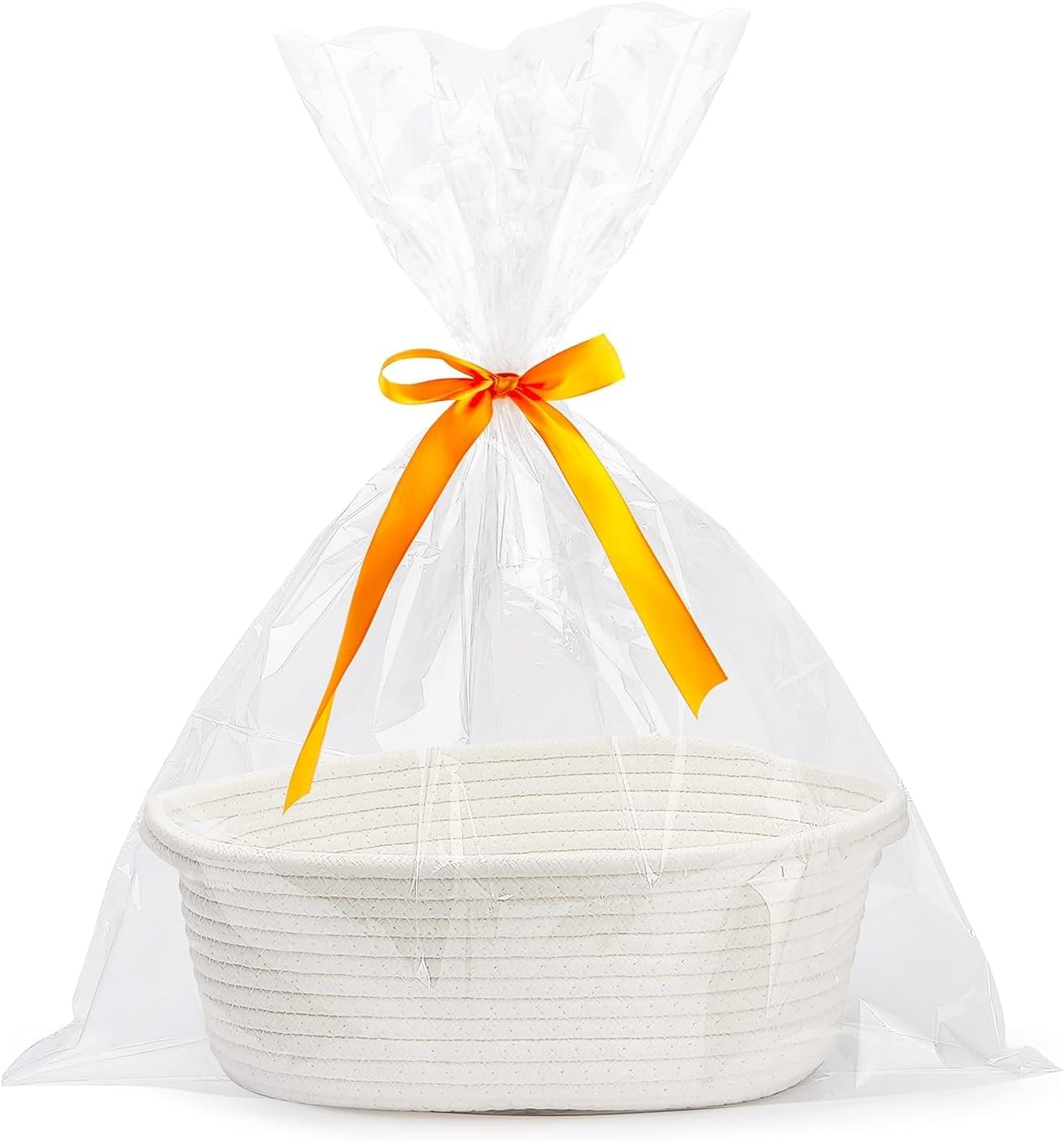 Small Woven Basket with Gift Bags and Ribbons,Diy Basket Gift Set, Empty Small Rope Basket for Storage 12"X 8" X 5" Baby Toy,Durable Baskets for Valentine/Birthday Gifts (White)