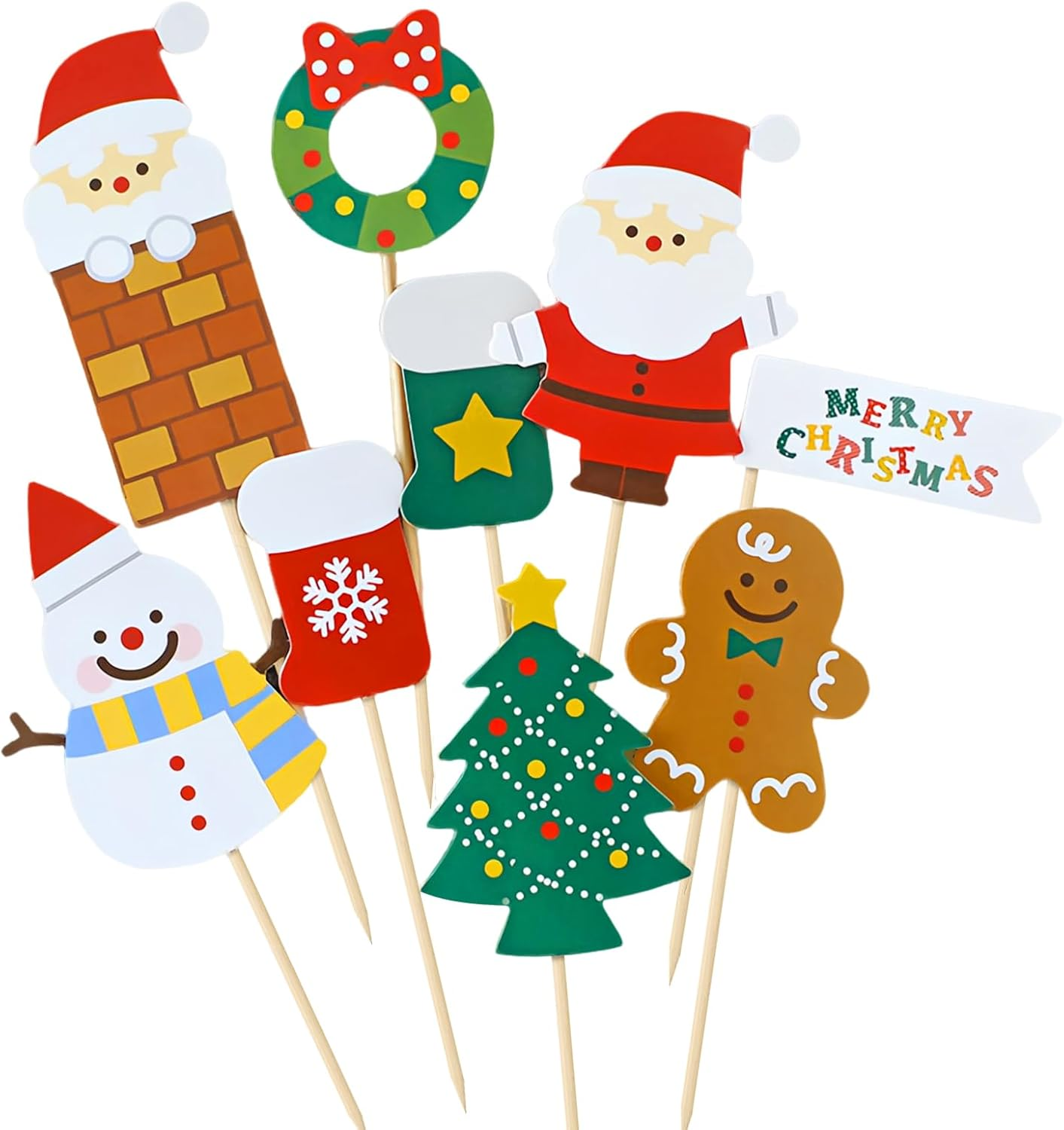 Christmas Cupcake Toppers 27Pcs Cake Decorations Toothpick Xmas Party Merry Christmas Cupcake Picks Yulefest Snowman Santa Claus Funny Cake Topper for Xmas Holiday Birthday Party Decorations (27)