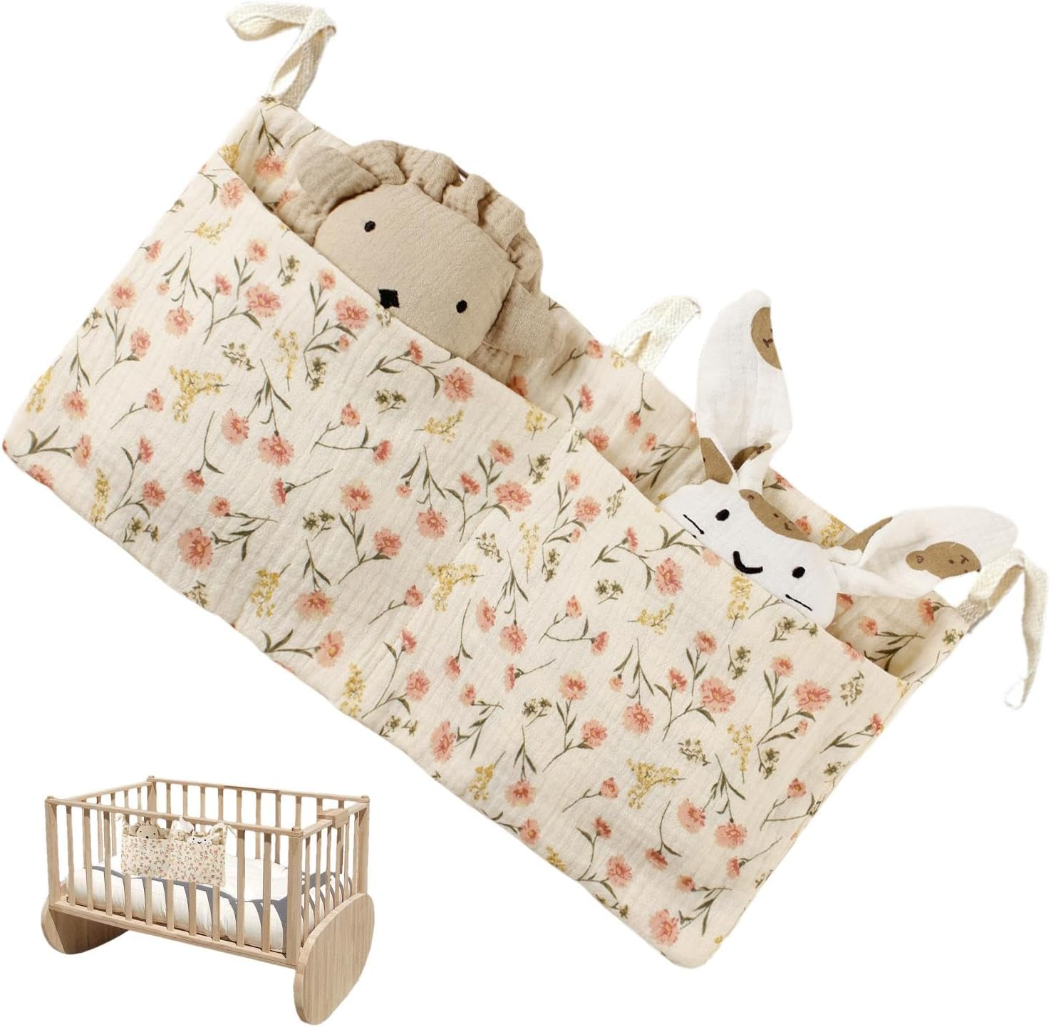 Baby Bed Side Diaper Storage Bag | Baby Crib Organizer - Crib Accessories, Nursery Organizers and Storage, 2 Pockets Dormitory Bed Bunk Organizing Bag image number 2