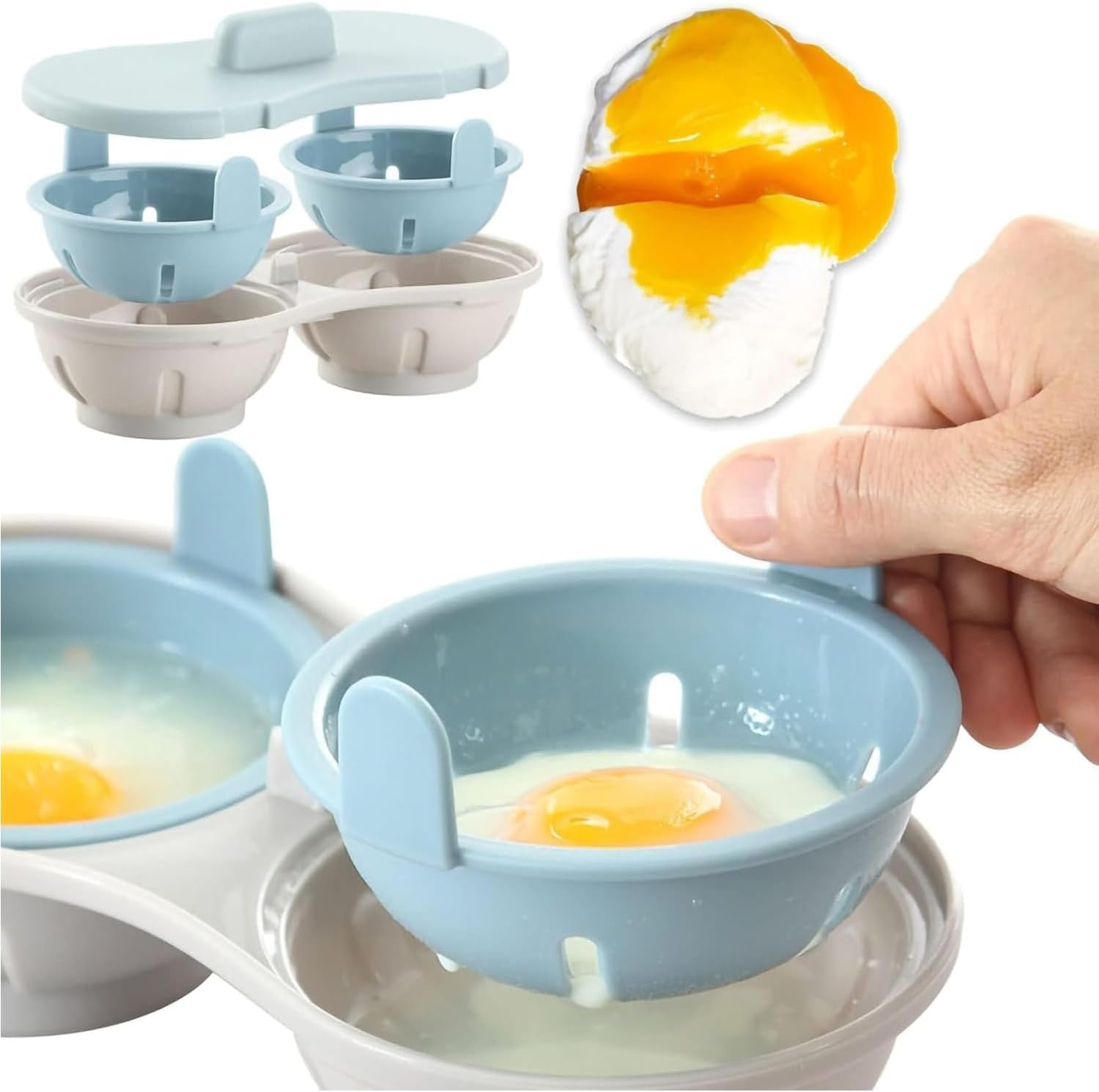 Egg Poacher Microwave Egg Cooker, 2 Cavity Edible Silicone Double Drain Poached Egg Cups, Microwave Egg Poacher Kitchen Cooking Gadgets image number 5