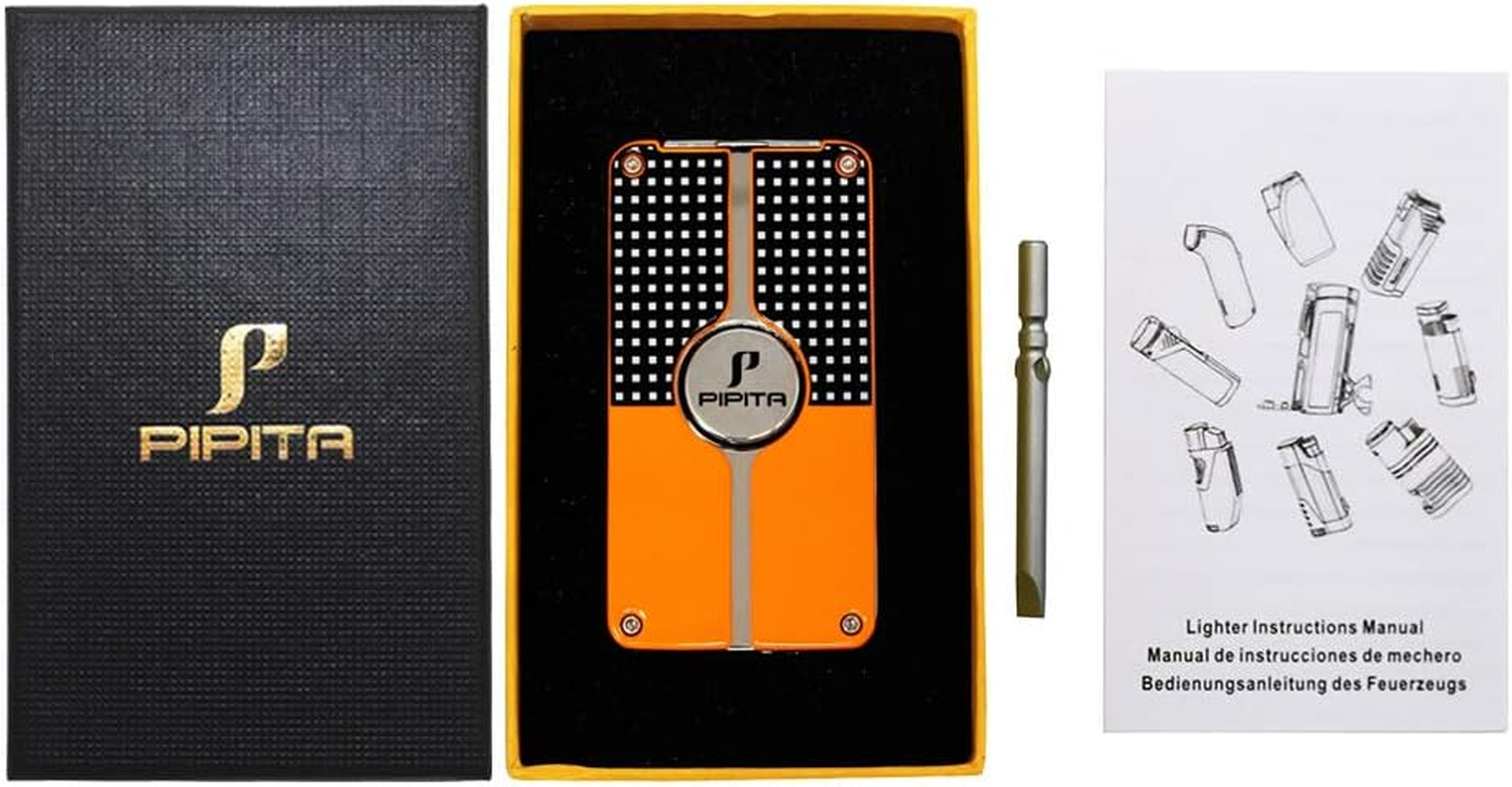 PIPITA Refillable Torch Lighter, Butane Gas Jet Flame Lighter with Punch, Windproof Adjustable Blue Flame Metal Lighter for Kitchen,Outdoor,Gifts(Without Butane Gas)