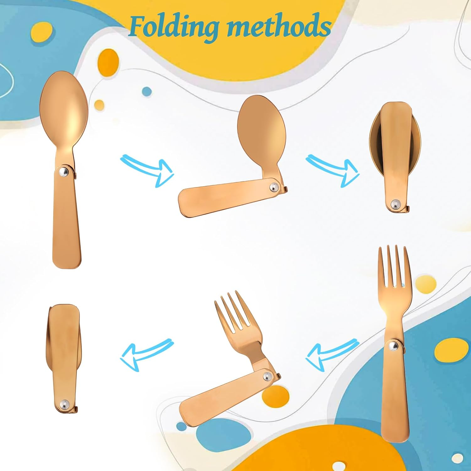 2Pcs Folding Spoons & 2Pcs Folding Forks for Thermos Funtainer 10Oz Food Jar, Stainless Steel Portable Utensil Replacement, Metal Foldable Fork, Home Kitchen Travel Camping Part Accessories(Rose Gold) image number 2