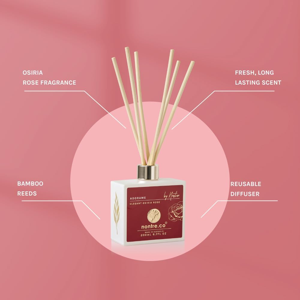 Nontre, Reed Diffuser, Adorame, 6 Bamboo Reeds, Delicate, Exotic Aroma with Extreme Scent Longevity, Aromatherapy Reed Diffuser, 200Ml image number 4