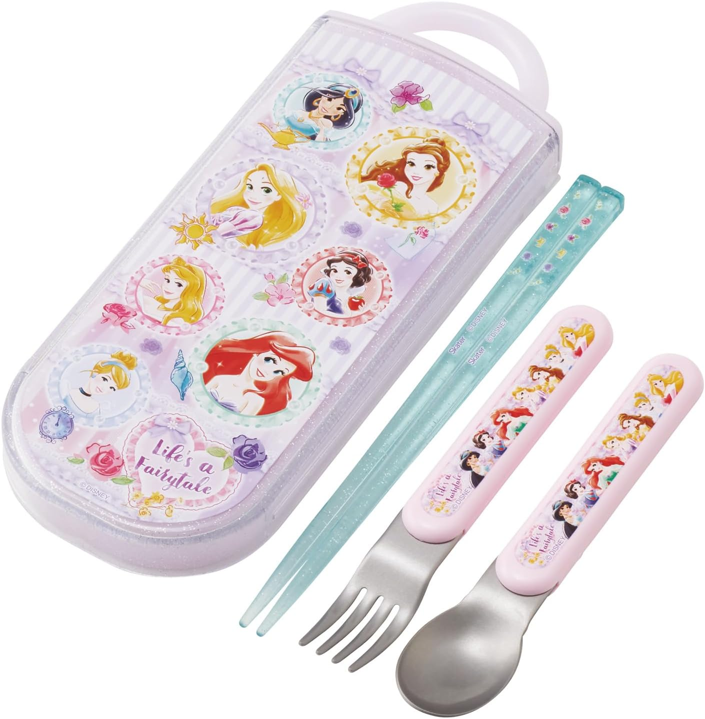 Skater TACC2-A Children'S Trio Set Chopsticks, Spoon, Fork, 6.5 Inches (16.5 Cm), Disney Princess 26 Girls