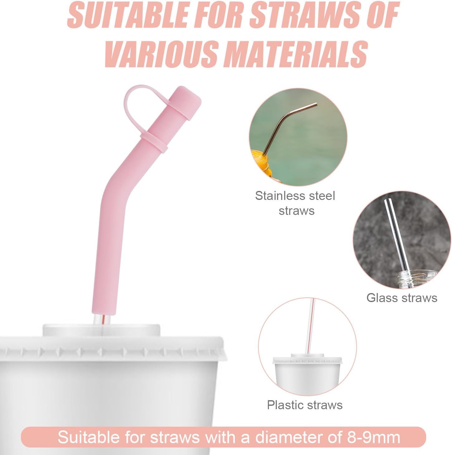 Silicone Straw Tip with Cover Cap, Reusable Extension Tip for Straws with an Outer Diameter of 8-9 Mm Straw Angle Tips for Stanley Straws, Pack of 6 image number 4