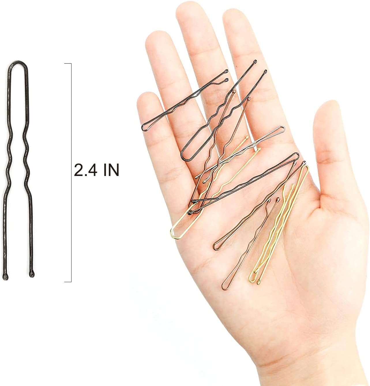 Hoyols U Shaped Hair Bobby Pins Black, Metal Curved Curly Waved Bun Clips Bobby Pins for Buns Women Girls Grips Hairstyle Salon Accessories Updo, 100 Count 2.4 in (Black) image number 6