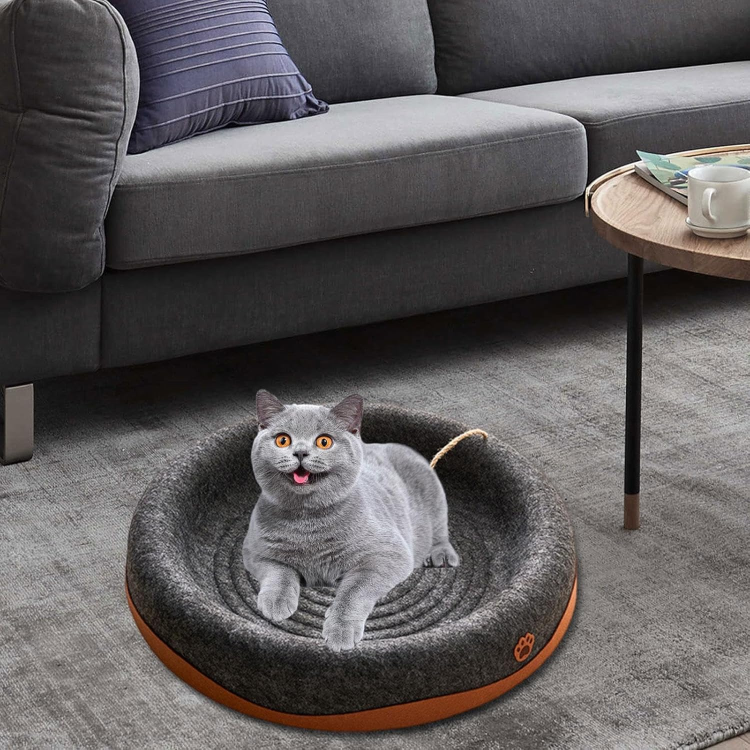 ＡＷＨＡＯ Indoor Cat Scratcher Bed with Dangling Ball, Breathable and Space Efficient, Black Round image number 4