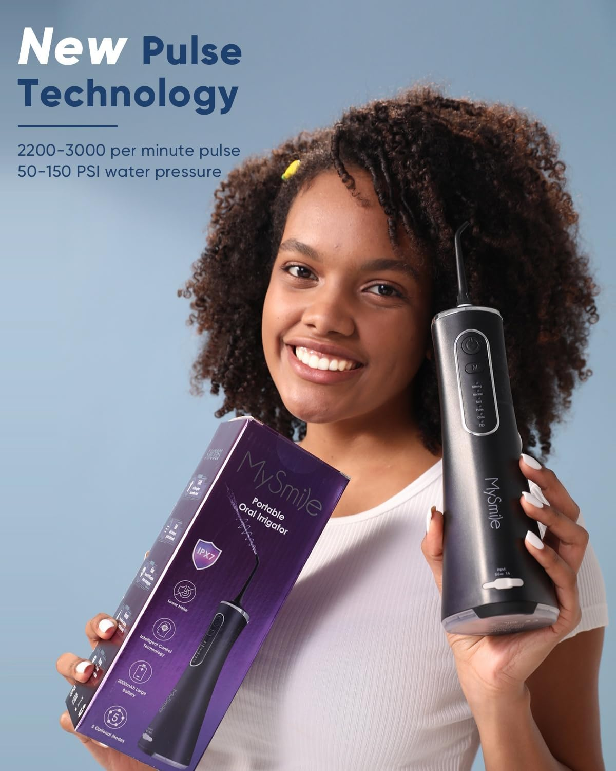 Mysmile LP211 Cordless Advanced Water Flosser for Teeth, 5 Cleaning Modes Rechargeable Power Dental Flosser 8 Replacement Jet Tips IPX 7 Waterproof Dental Irrigador with Portable Travel Storage Pouch (Black) - Pink image number 2