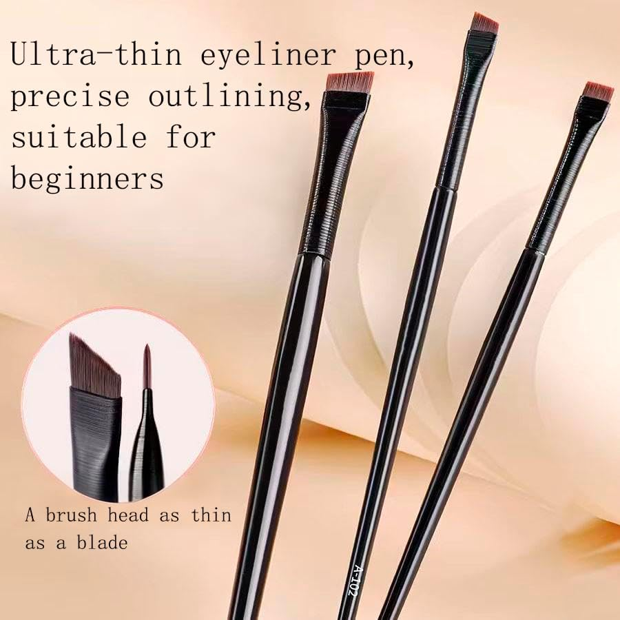 Yimaneili 3-Piece, Eyebrow Brush Eyeliner Brush Set, Thin Diagonal Dyeing Brush, Ultra-Thin Flat Makeup Brush, Precise Makeup Tools