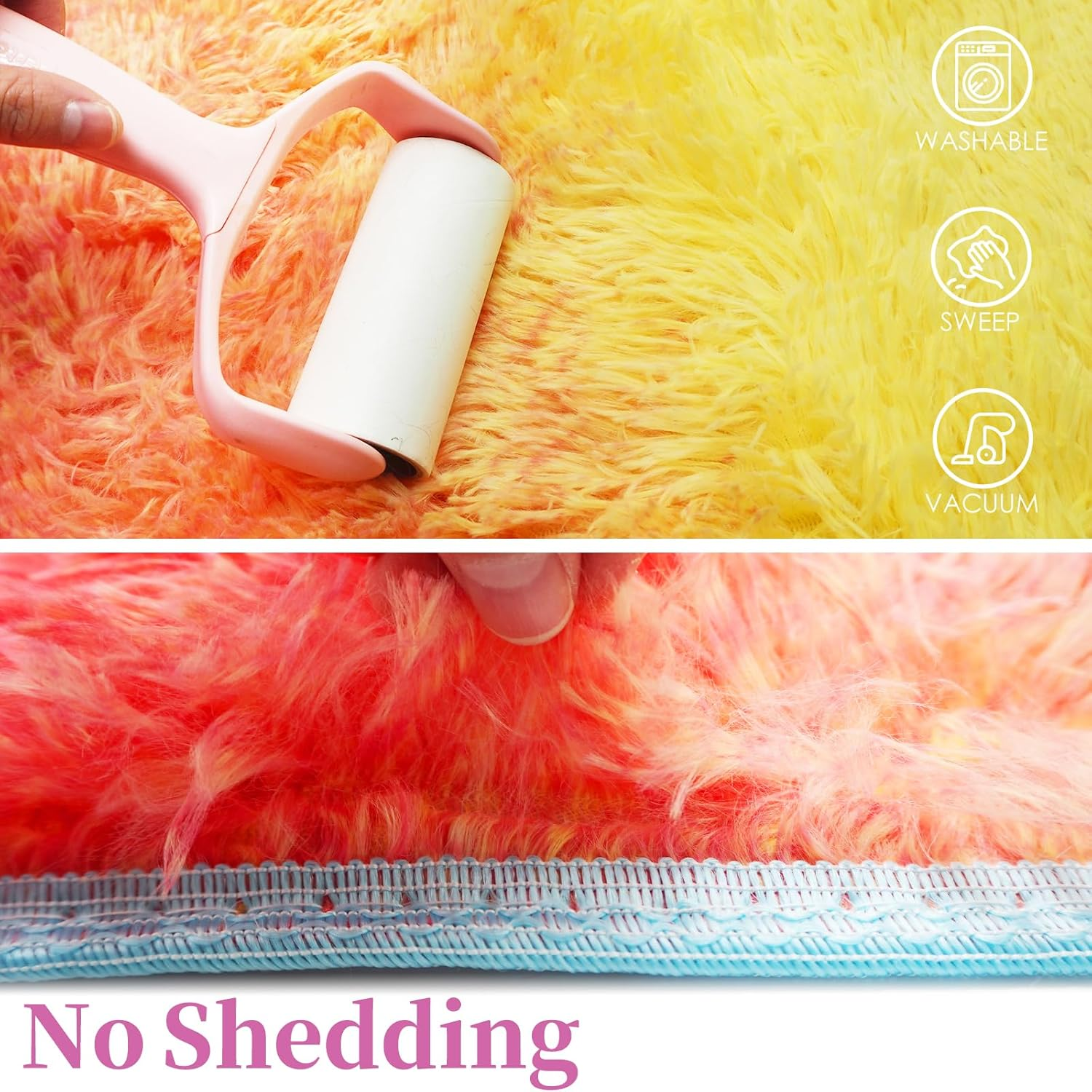 Large Fluffy Area Rugs for Bedroom Livingroom, Super Soft Shaggy Anti-Slip Fuzzy Rug Carpet for Women Girls, Modern Colorufl Tie-Dye Silky Smooth Fur Rug Floor Decor (Rainbow, 200X160Cm) - Pink-Red image number 2