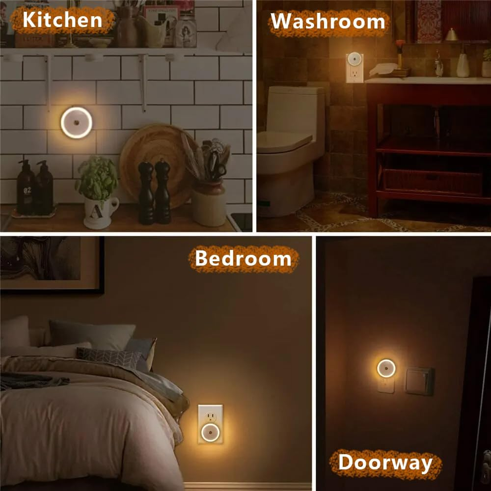 4 Pack Plug in Night Lights, Circular Smart Night Light, Bedroom, Living Room, Kitchen, Staircase Plug-In Wall Light, Amber Light Smart Home Light (Au) image number 1