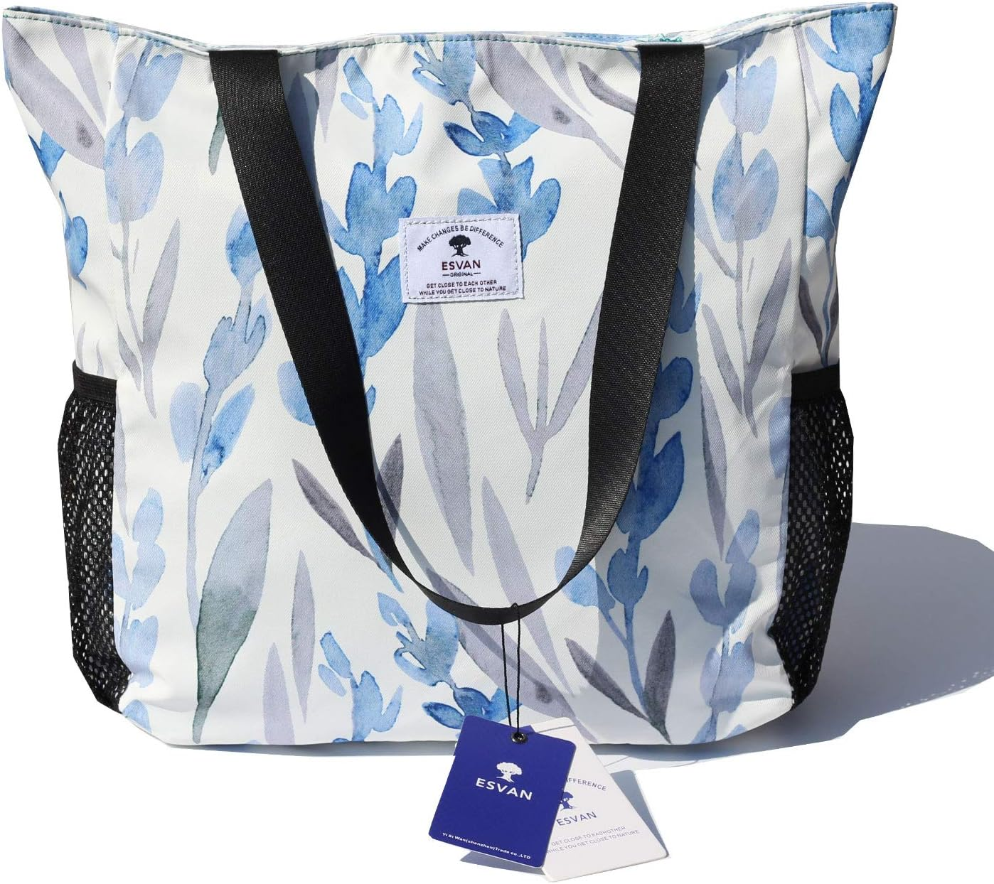 ESVAN Original Floral Water Resistant Large Tote Bag Shoulder Bag for Gym Beach Travel Daily Bags Upgraded, [A] Floral Leaf, Large image number 6