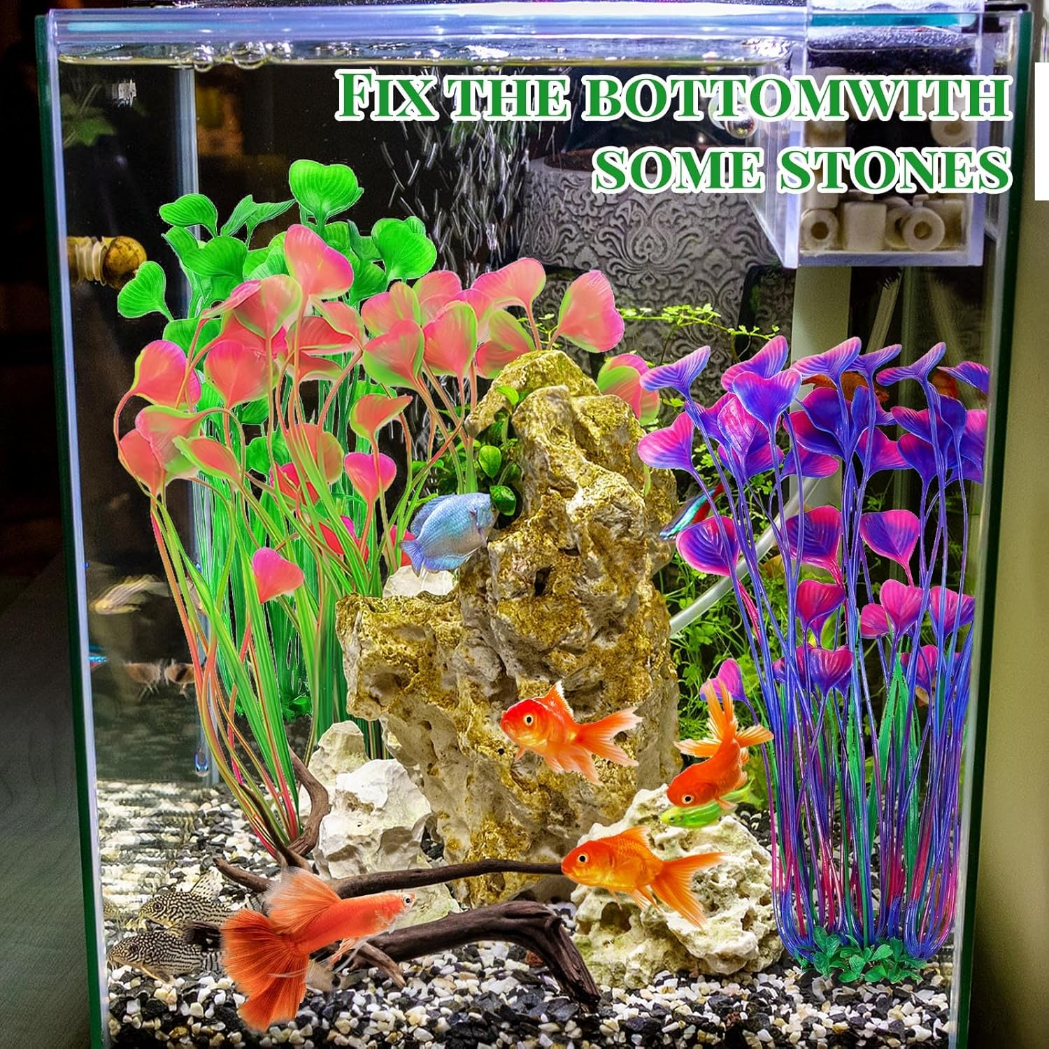 4PCS Aquarium Plants, 16"/40Cm Fish Tank Plant, Plastic Fish Tank Decorations, Multicolor Aquarium Decor, Fish Tank Accessories, Aquarium Ornaments image number 1