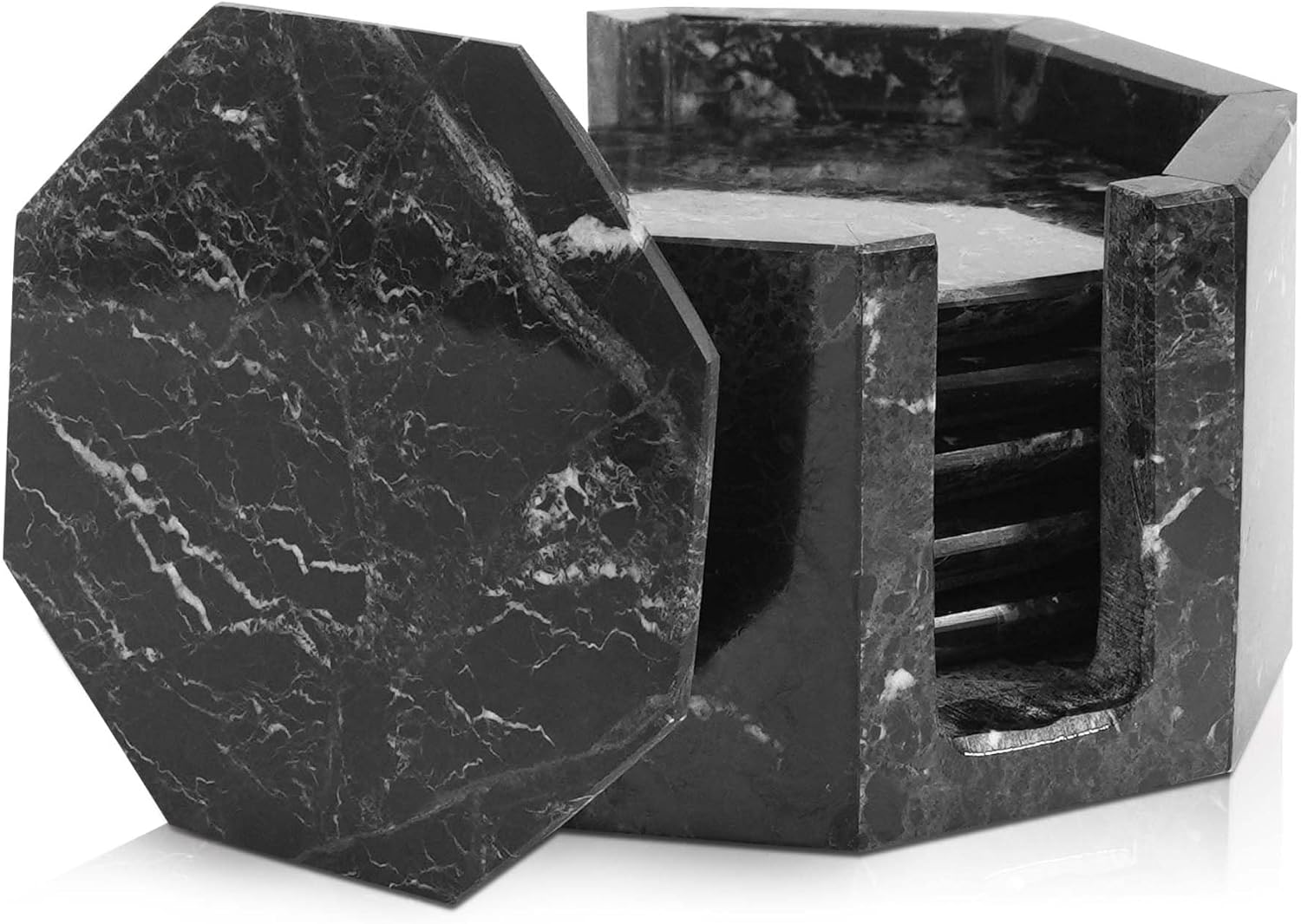 Marble Coasters Set of 6 Handmade 3.5" Inches White Stone Drink Coasters for Coffee Table, Kitchen & Living Room Decor | Elegant Coaster Set for Hot & Cold Drinks