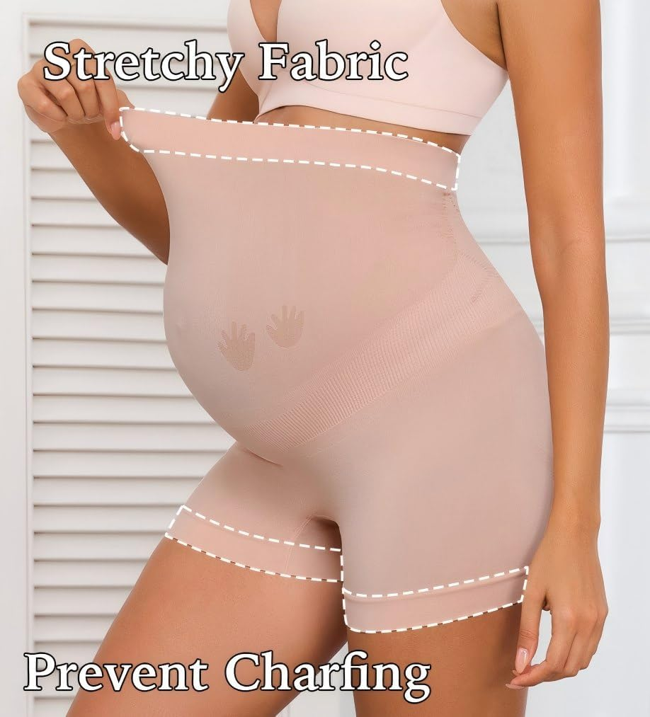 Maternity Shapewear for under Dresses Seamless Pregnancy Shorts over the Bump Maternity Underwear Belly Support 4-Pack image number 4