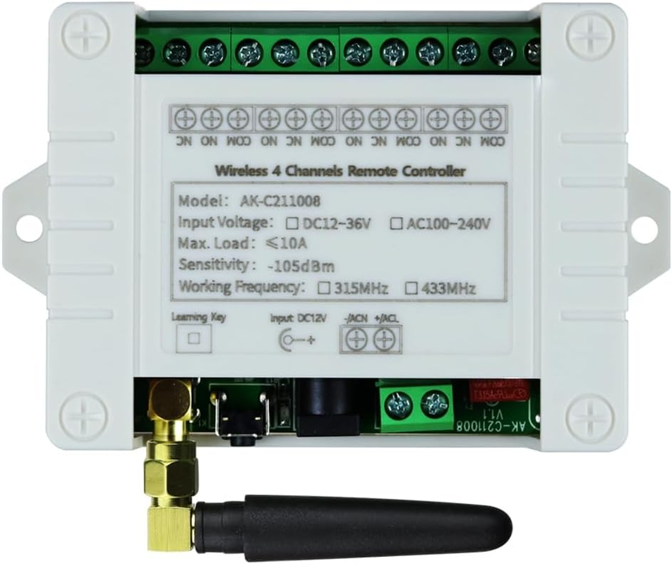 Aribrnten DC 12V 24V 36V 10A 433Mhz 4 Channel Wireless Relay RF Remote Control Switch Receiver+4Ch Transmitter,1 Receiver 2 Remote image number 4